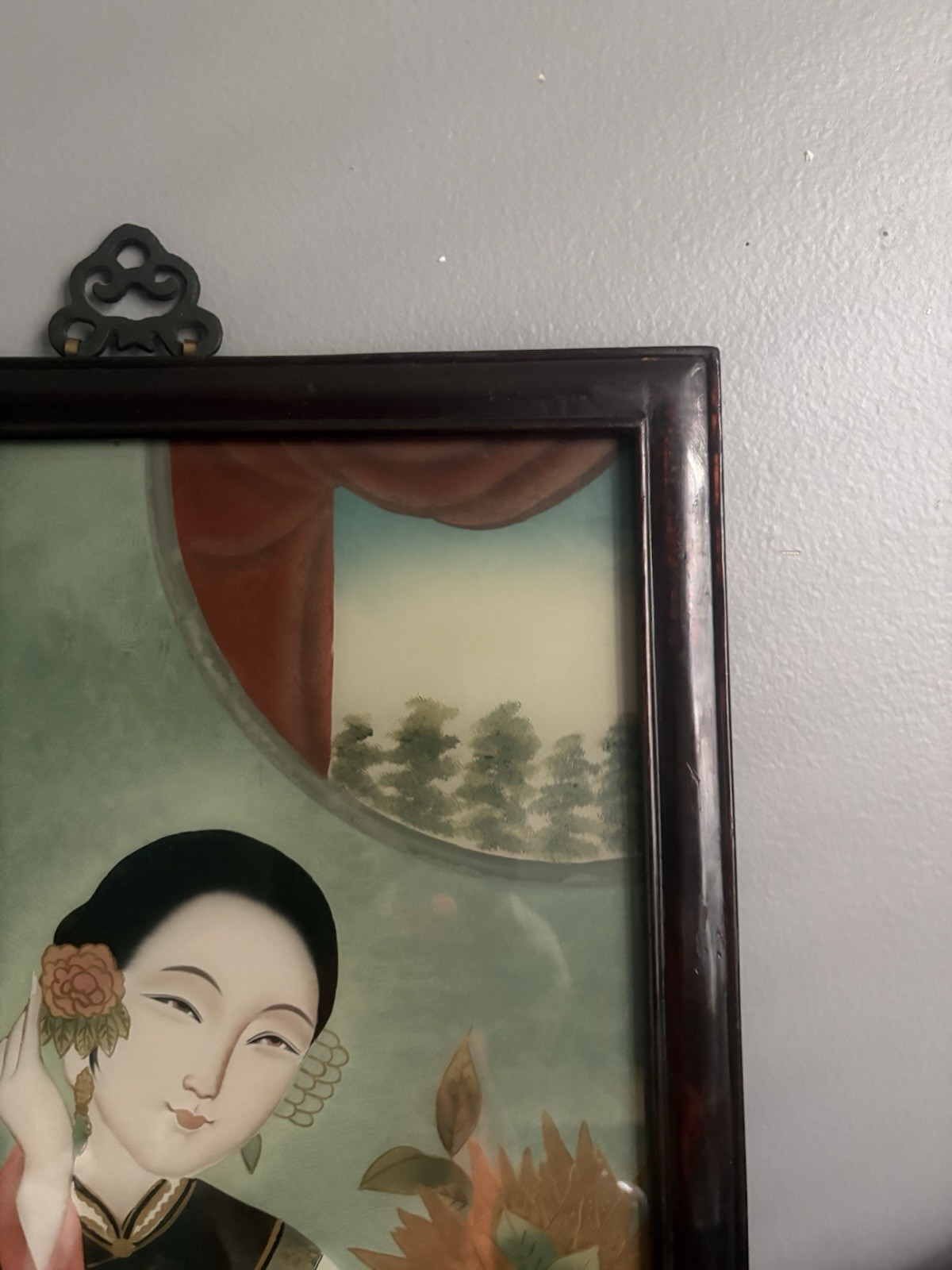 CHINESE REVERSE PAINTED GLASS “COURT LADY” PORTRAIT EARLY 20TH CENTURY BEAUTIFUL