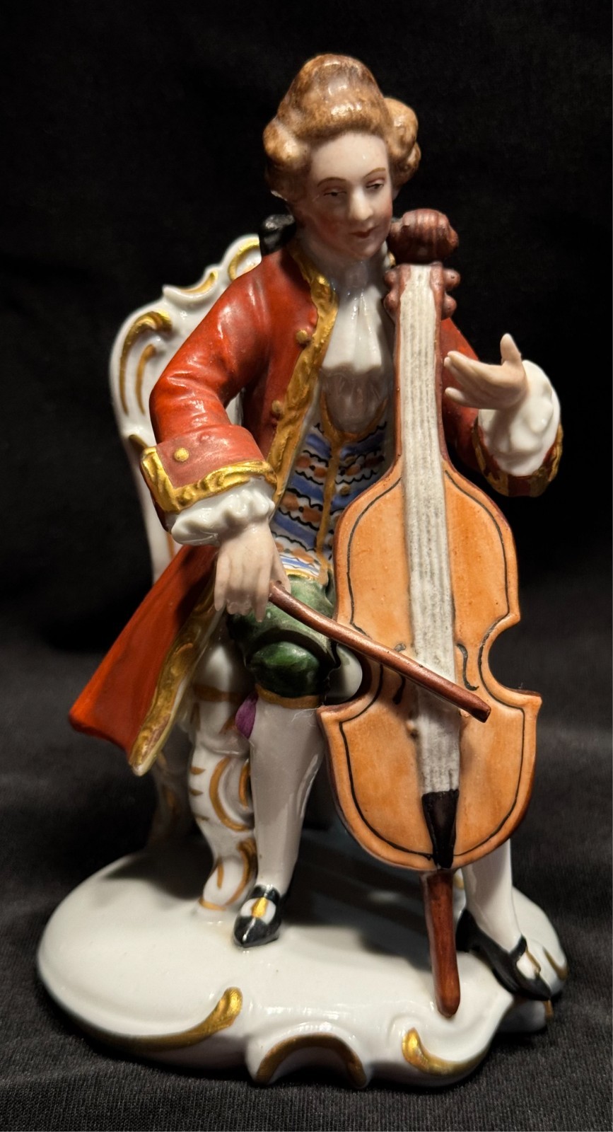 Antique Germany Sitzendorf Porcelain Figurine Musician Playing Cello