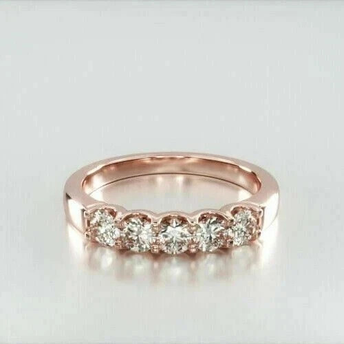 1Ct Round Lab Created DiamondFive Stone Wedding Ring 14K Rose Gold Plated Silver