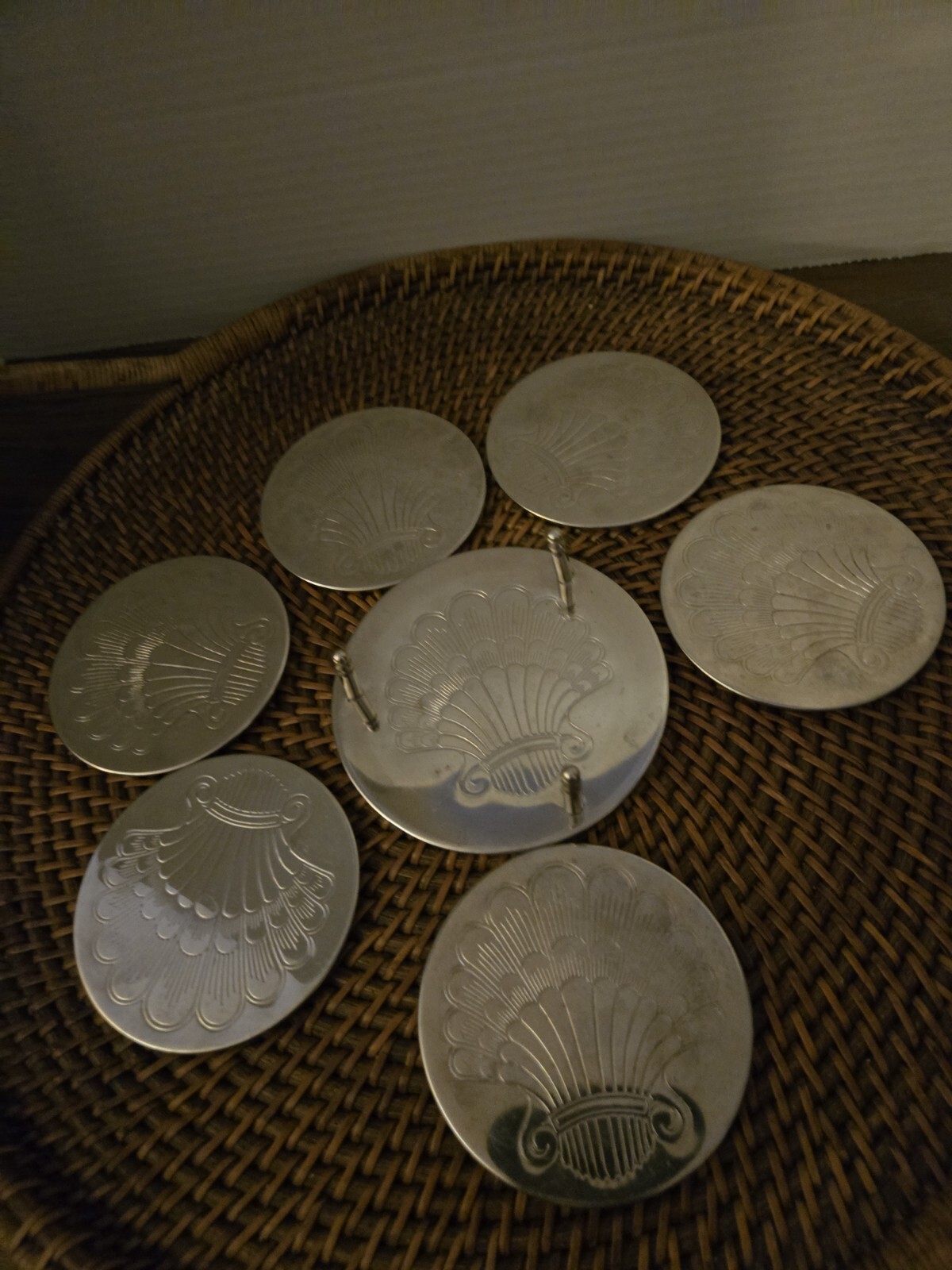 Silver Plated Vintage Coasters Made In Hong Kong Y2K 90s Coffee Table Decor 6pc