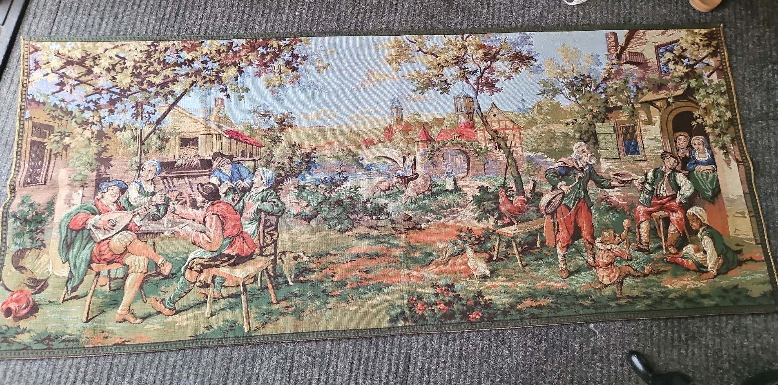 Aubusson-Style Jacquard Wall Tapestry Rococo Pastoral Boucher Village 67×27