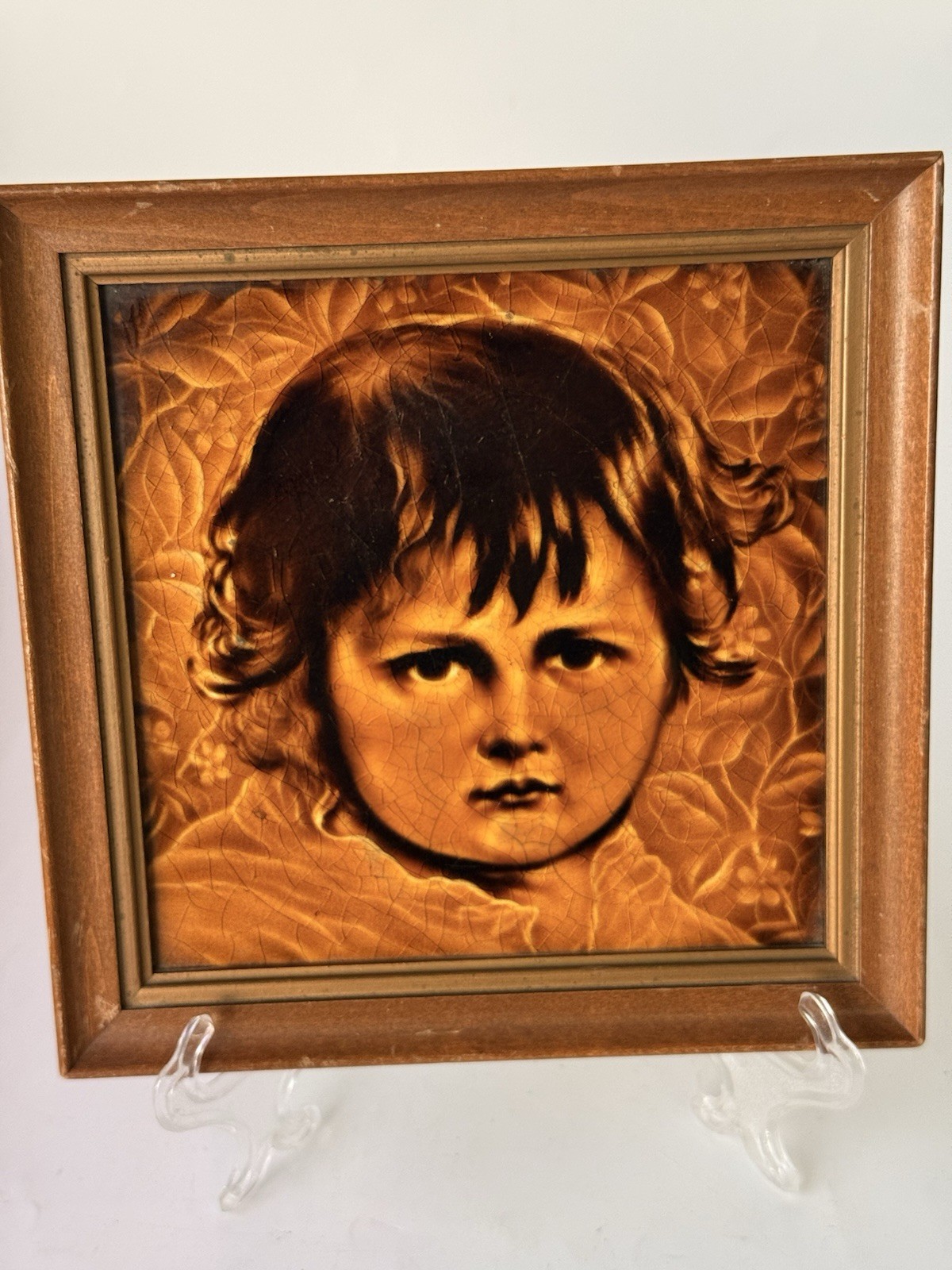 Antique C. Pardee Art Tile Framed Child Portrait Perth Amboy New Jersey c1900
