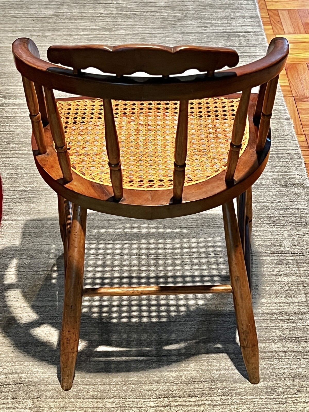 Antique Primitive Bow Back Spindle Back Cane Seat Windsor Accent Chair