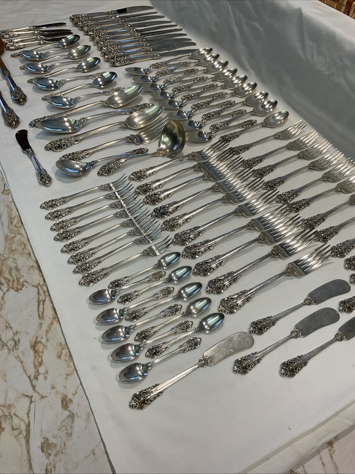 93pc Wallace Sterling Silver Grande Baroque Flatware 10 Person Service + More