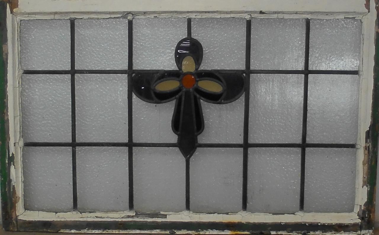 PRETTY BOW LARGE OLD ENGLISH LEADED STAINED GLASS WINDOW 33 1/2″x 21″