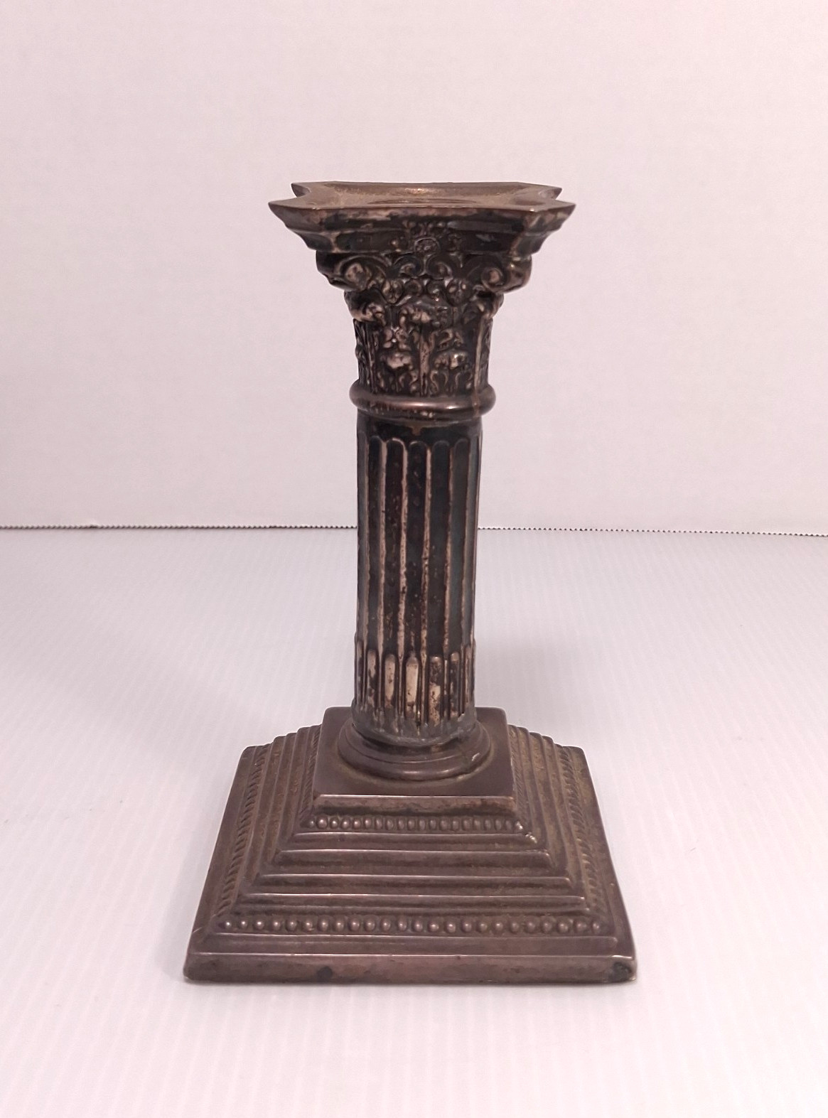 Atq English Sterling Silver Roman Greek Column Candlestick Holder 5.75″