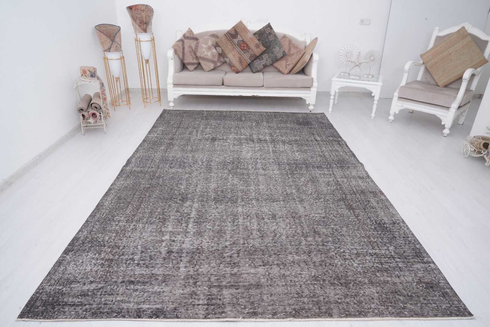 Large Turkish Rug Neutral Vintage Rug Oushak Area Rug Wool Oversize Rug 7×10 841