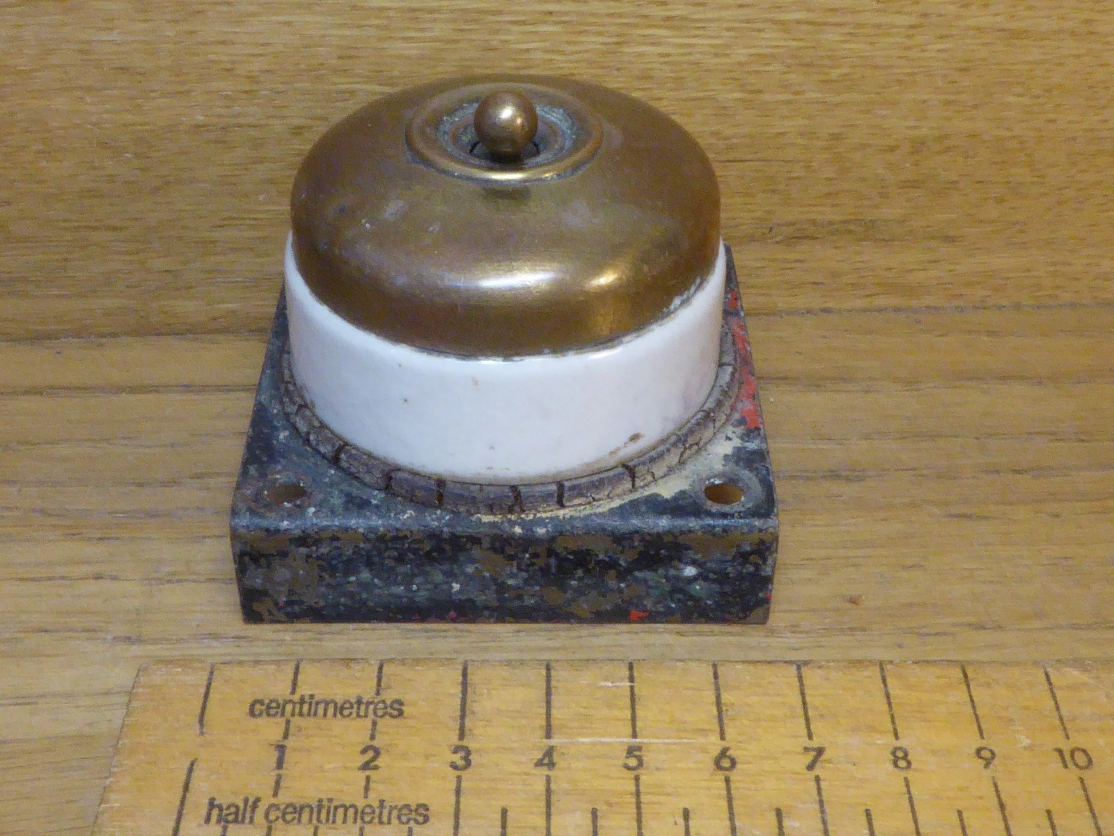 Antique Crabtree Ceramic Dolly Switch with Brass cover.Single gang light switch