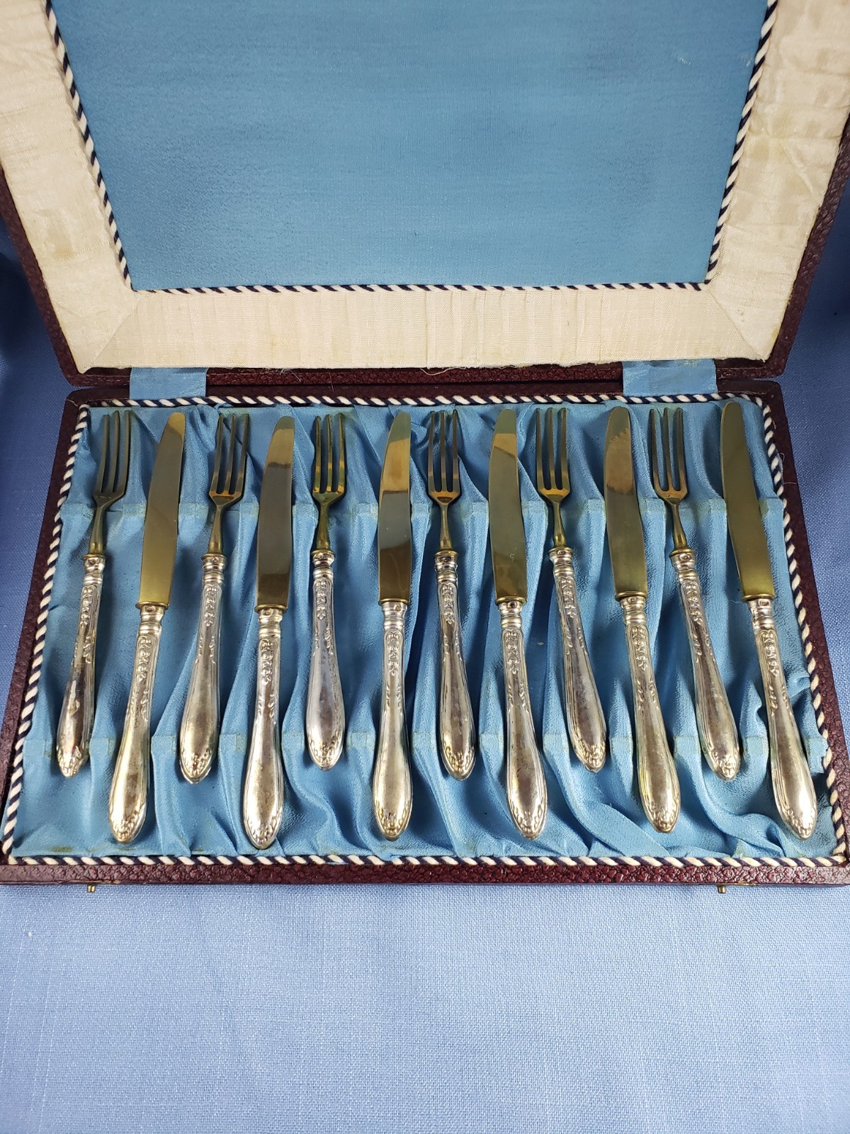 c 1900 Austro-Hungarian silver 800 handles dessert 6 forks 6 knives set box