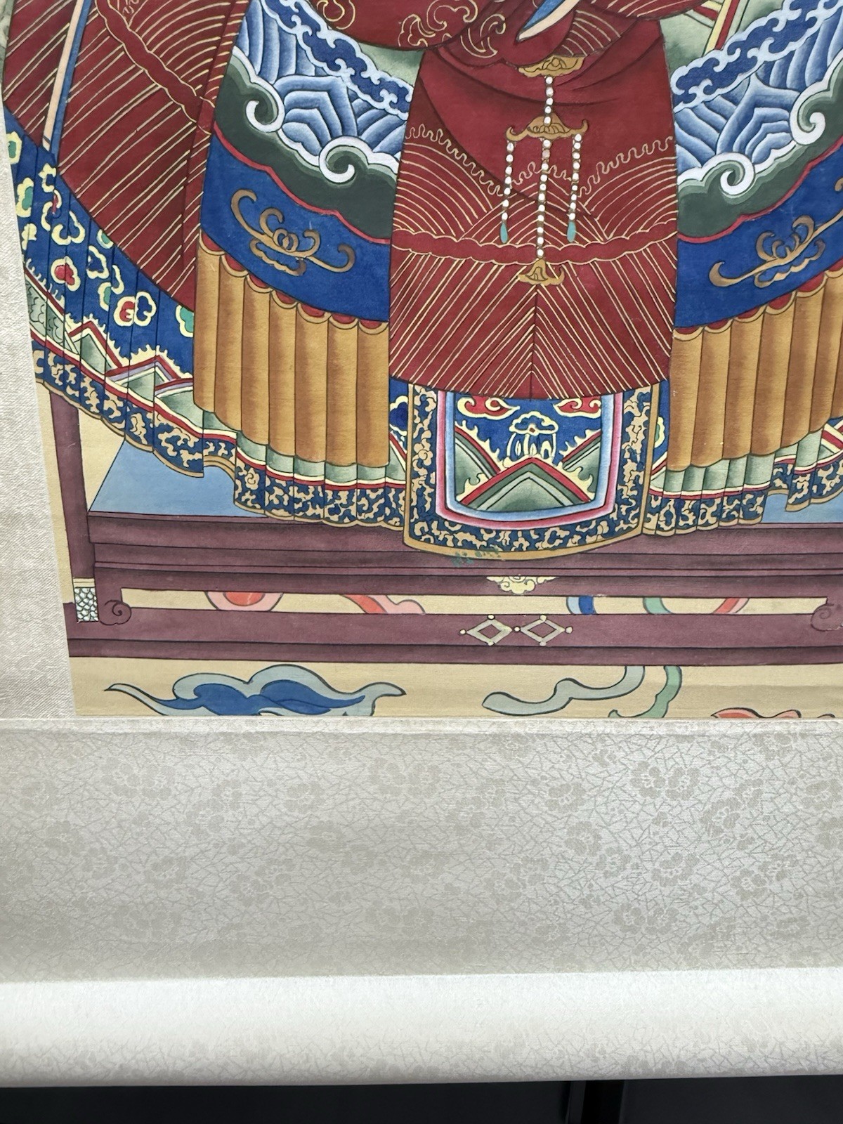 Antique Chinese Multi-Generational Ancestor Portrait Painting Large Silk Scroll