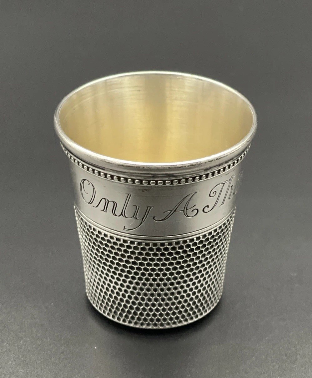 Thomae Co Sterling Silver “Only a Thimble full” Shot Glass No Monogram Barware