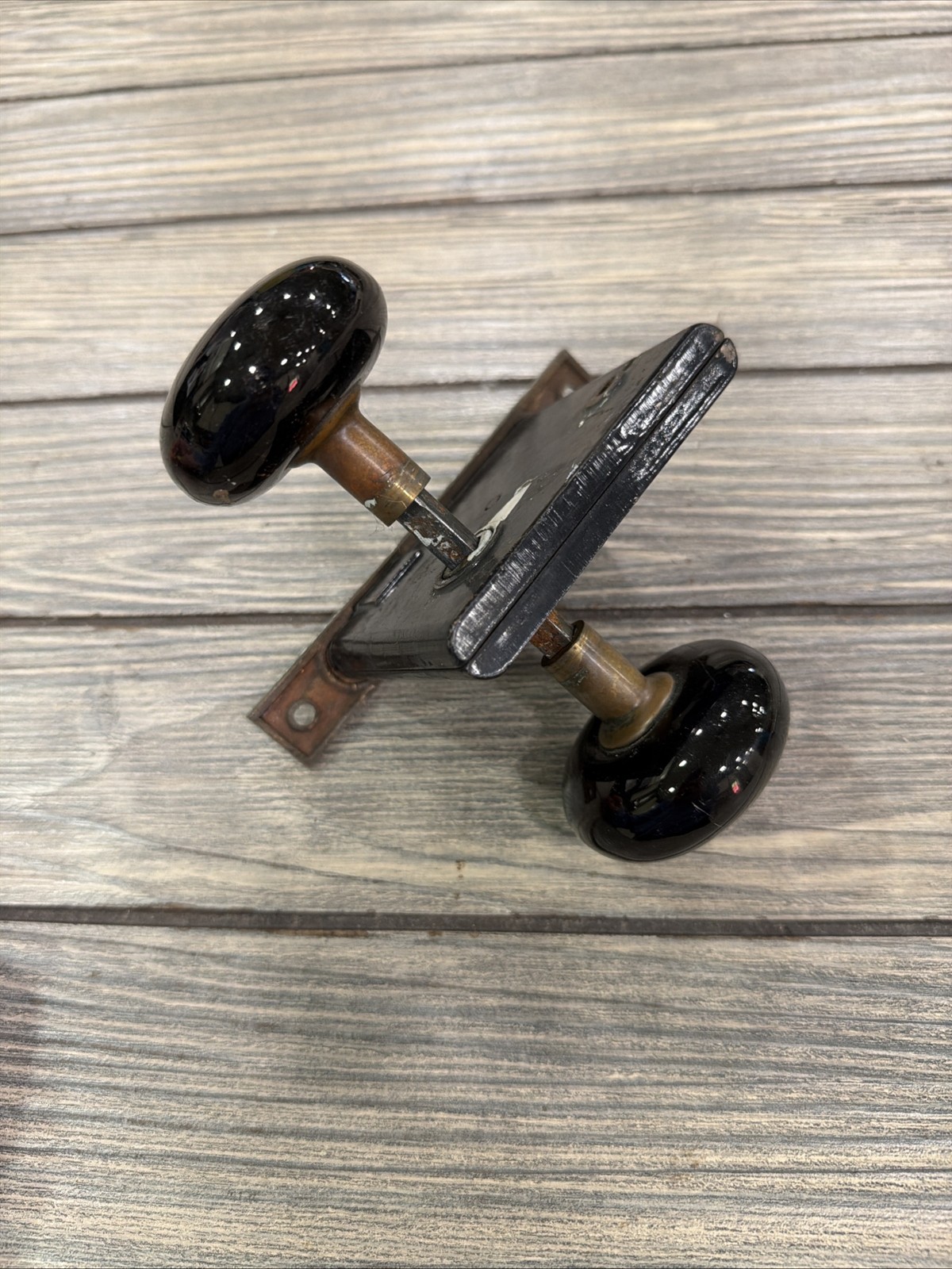 Antique Black Porcelain Door Knobs & Mortise Lock Set Hardware Salvage