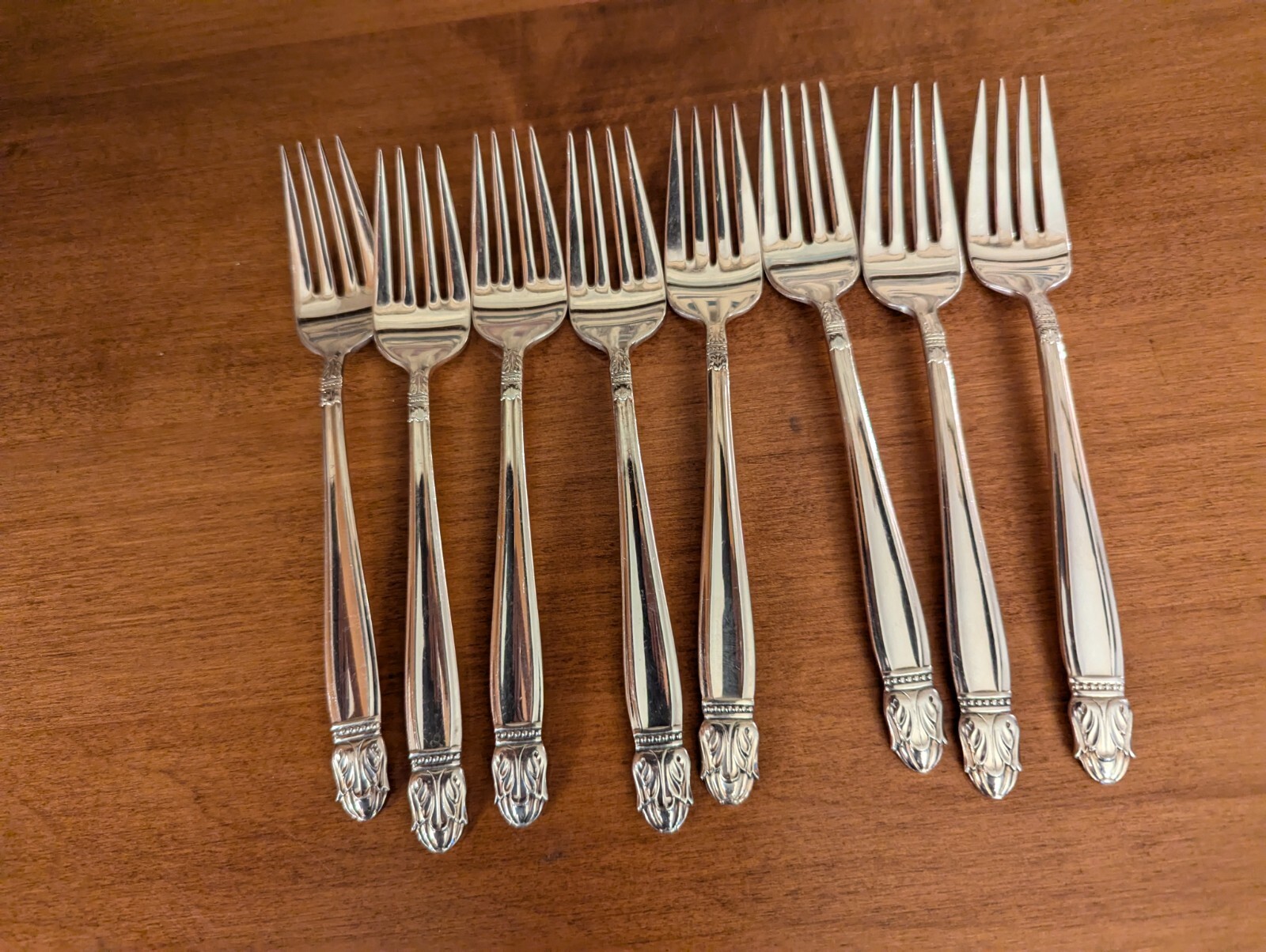 8-VINTAGE DANISH PRINCESS SILVERPLATE SALAD FORKS 6-3/4″