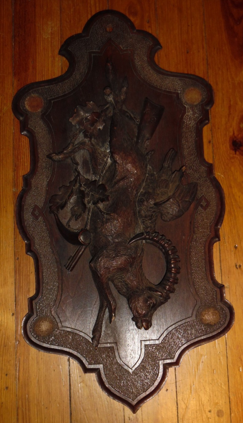Antique Black Forest Wall Plaque Hunting Goat Trophy – As Seen – 29″