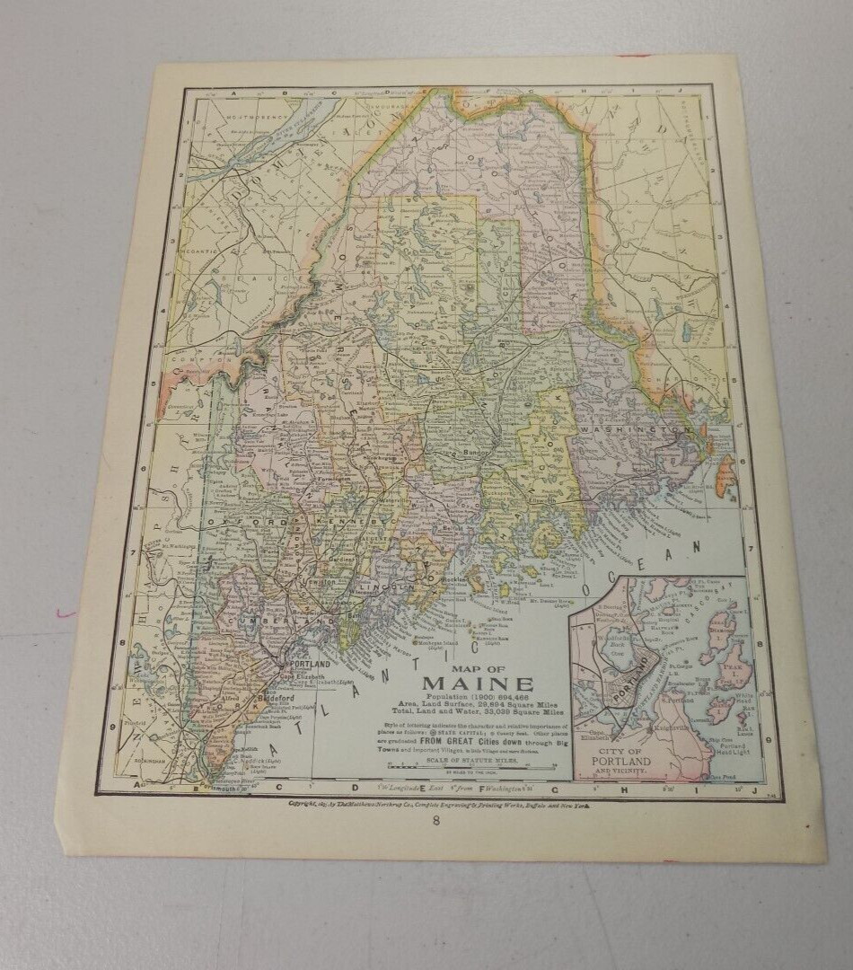 1899 Matthews-Northrup Map of MAINE, backed with SOUTH AMERICA