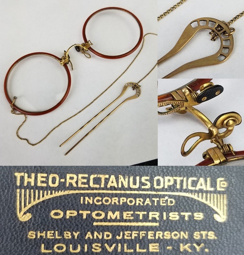 antique wire rim glasses GOLD FILLED pinz-nez spectacles Fits-U case pin