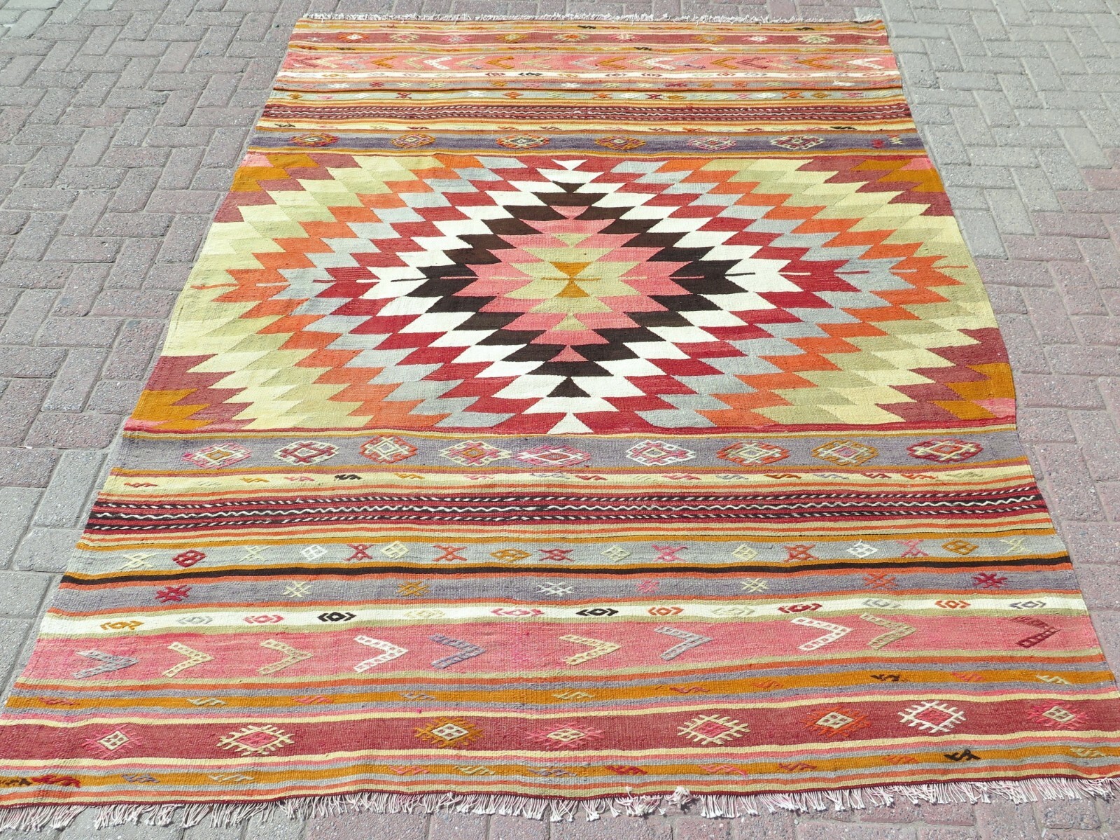Turkish Kilim Wool Rug, Area Rugs, Handmade Carpet, Large Floor Teppich 77″X102″