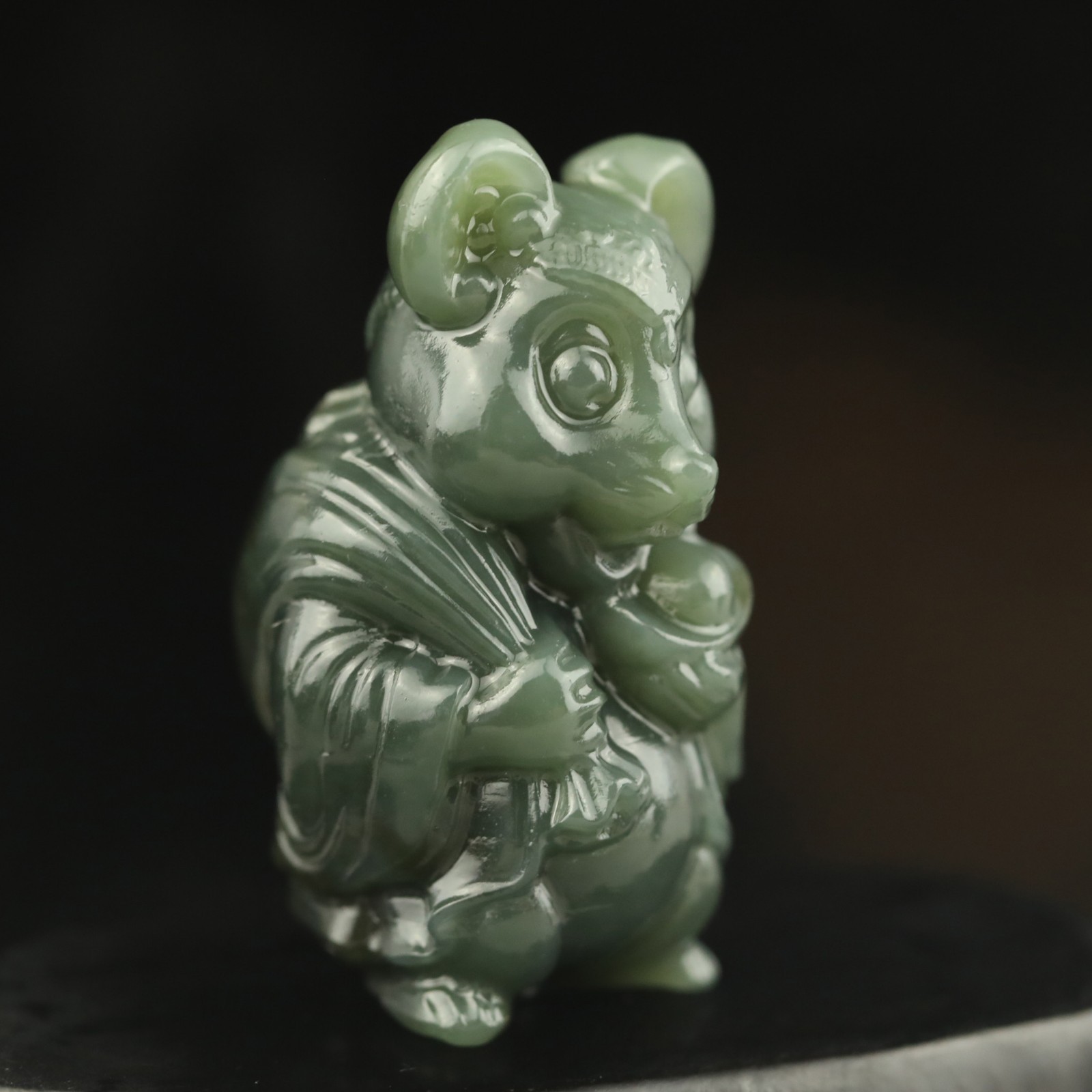 China Natural hetian Jade Hand Carved feng shui Statue mouse rat pendant o