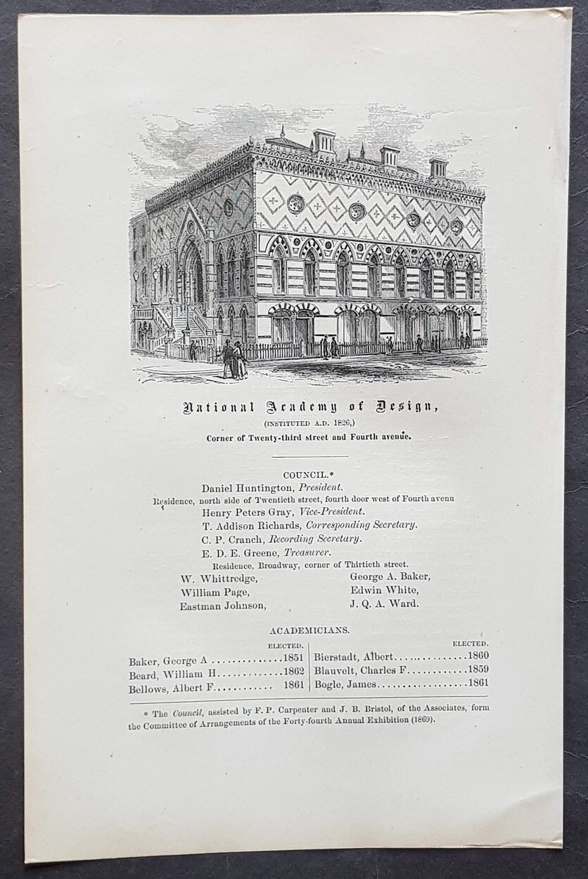 1869 Valentine Antique Print New York City Academy of Design 23rd St & 4th Ave