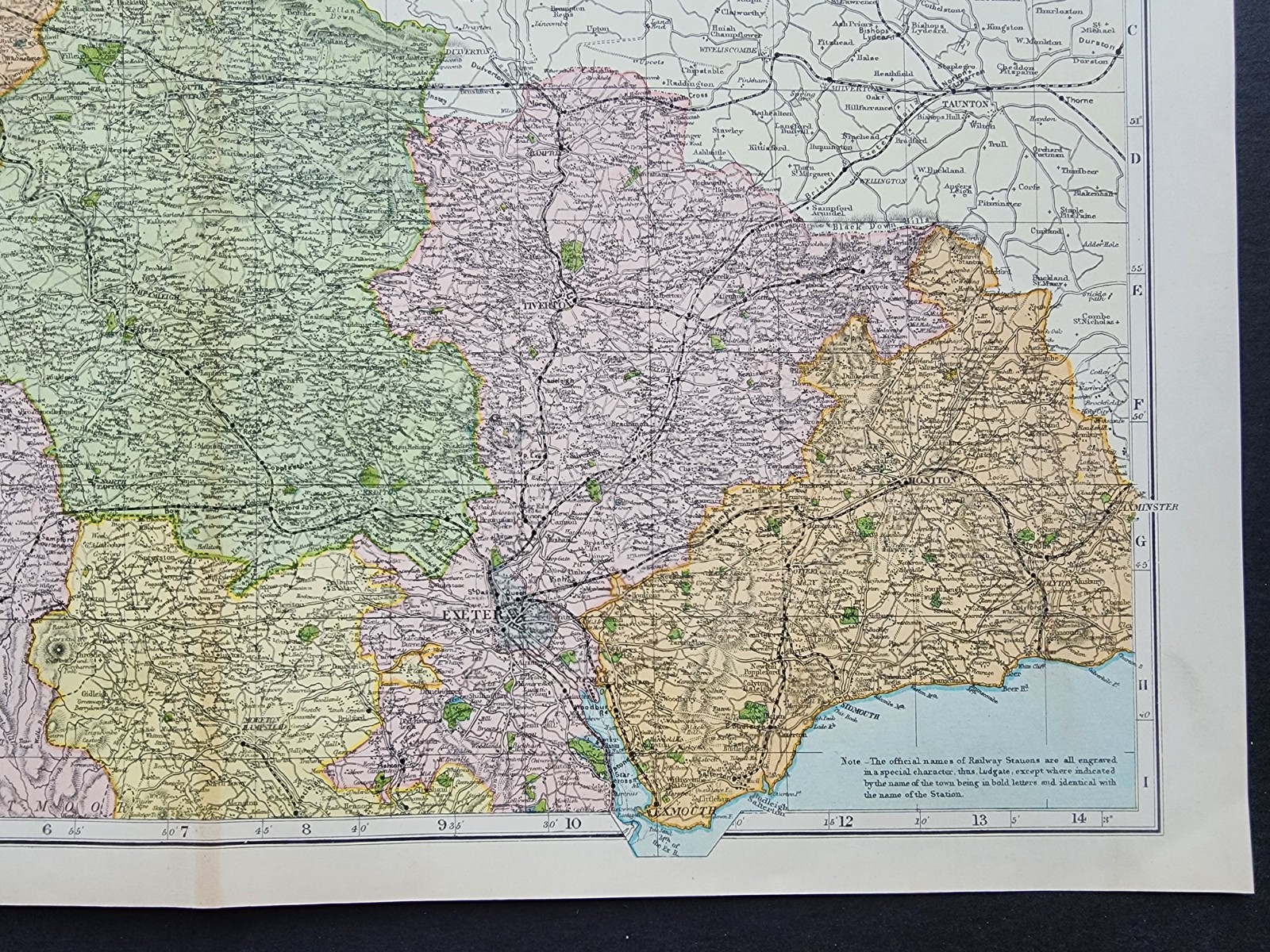 Antique 1903 Large Map – Devon (N) – GW Bacon – Exeter – Barnstaple – Tiverton