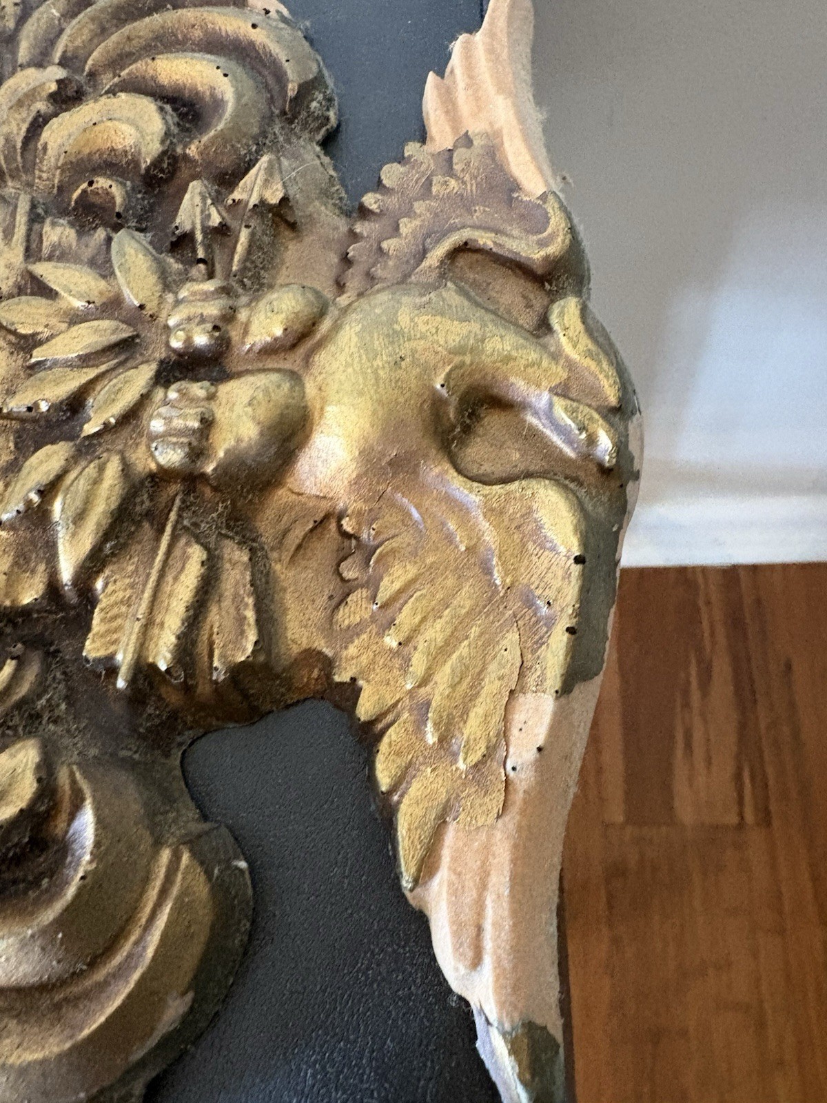 Antique Wood Federal Gold Gilt Porthole Eagle Mirror USA Distressed
