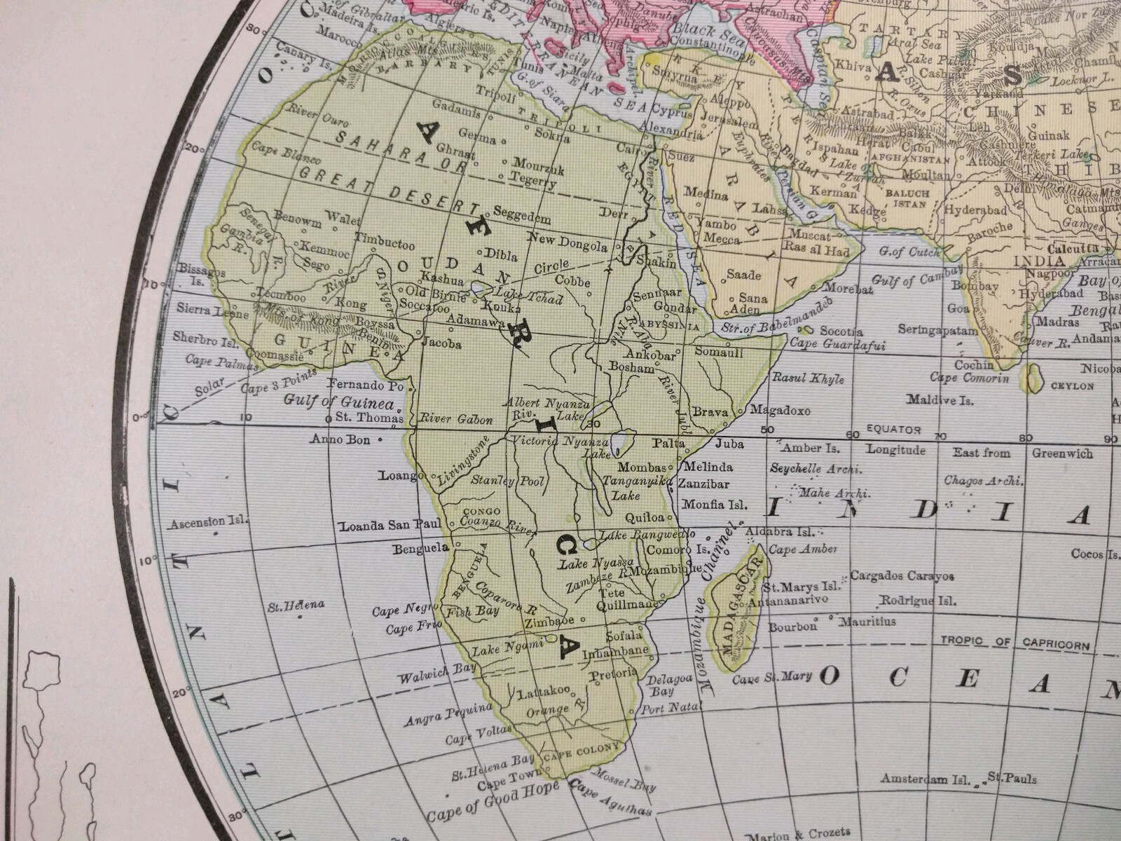Vintage 1902 EASTERN HEMISPHERE Map 11″x14″ Old Antique Original UK FRANCE JAPAN