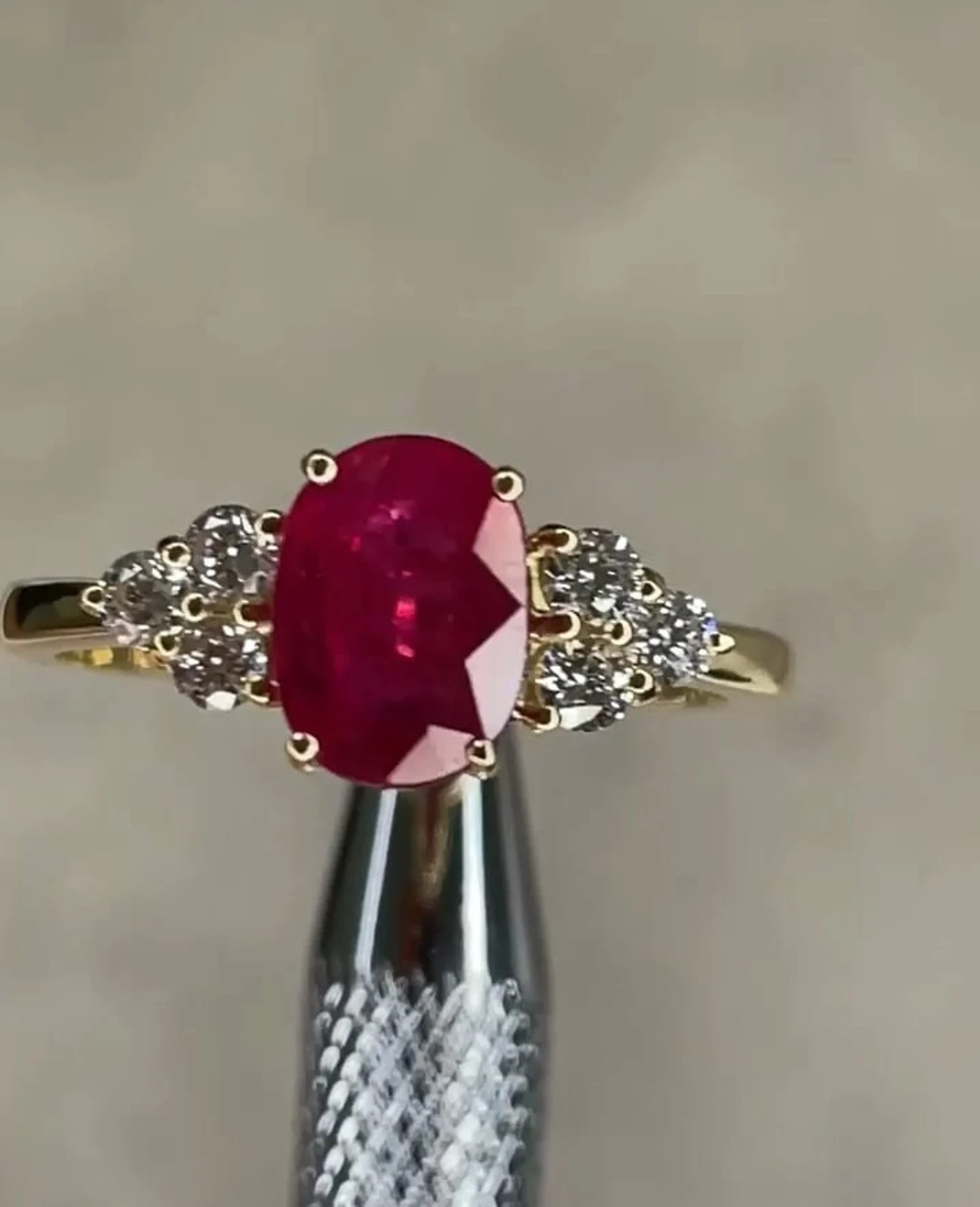 2.54 Ct Oval Cut Natural Ruby And Diamond Ring 14K Yellow Gold Size 8