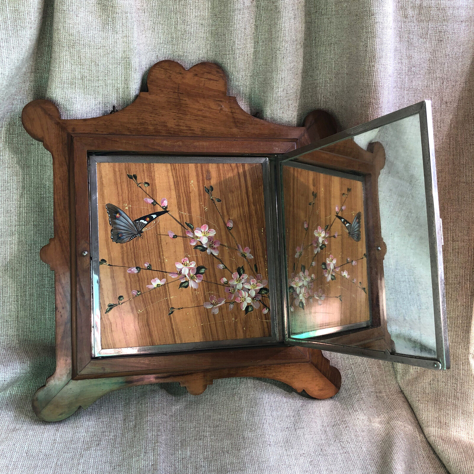 Antique Tri-Fold Vanity Mirror Lady’s Maid to Queen Victoria Hyères France c1890