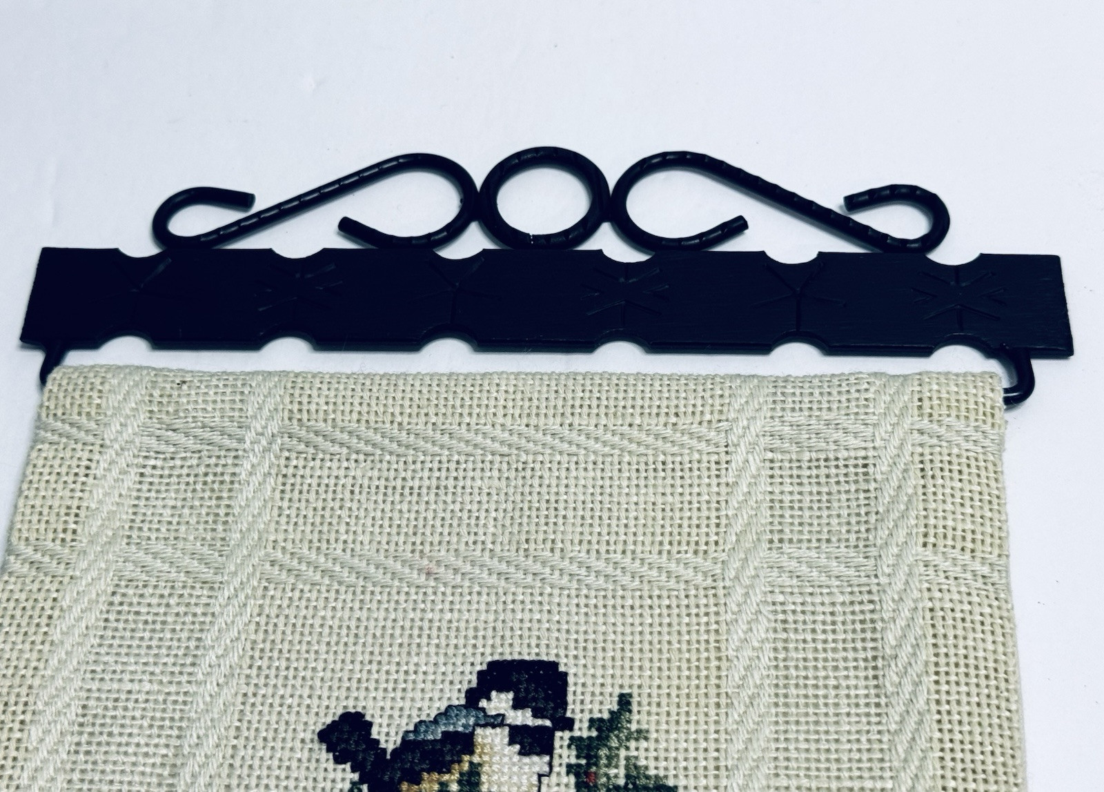 Vtg Needlepoint Bell Pull Wall Door Hanging Birds Floral 19” Metal Hanger Signed