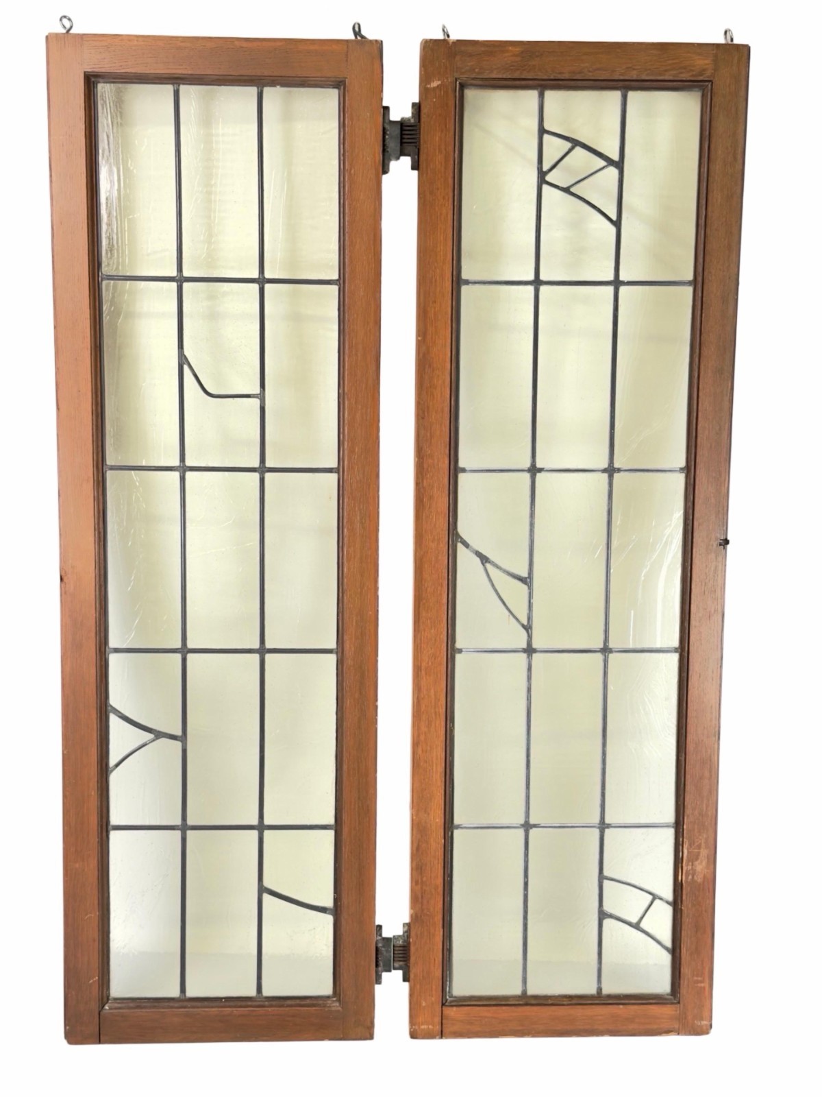 Antique French Doors Leaded Wavy Cylinder Glass Panels Architectural Salvage