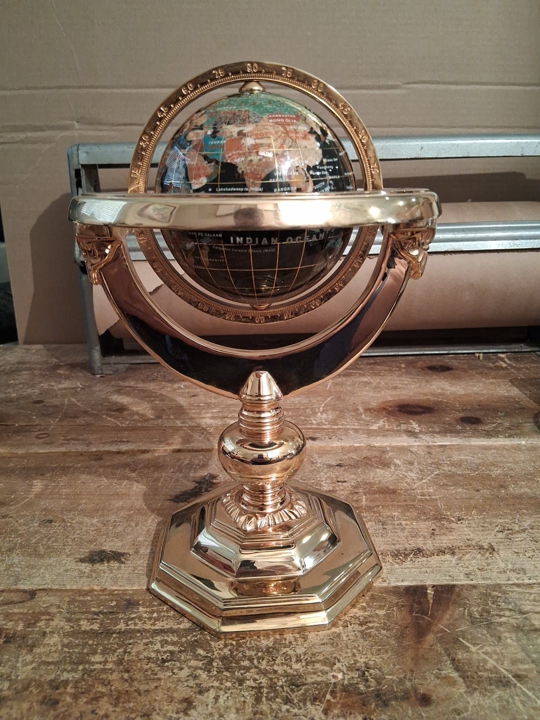Desk Globe Gold Gem Free Standing Armillary 11.5″ Vintage 90’s