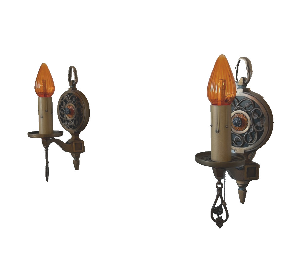 pair of 1920-30s bronze Virden wall sconces