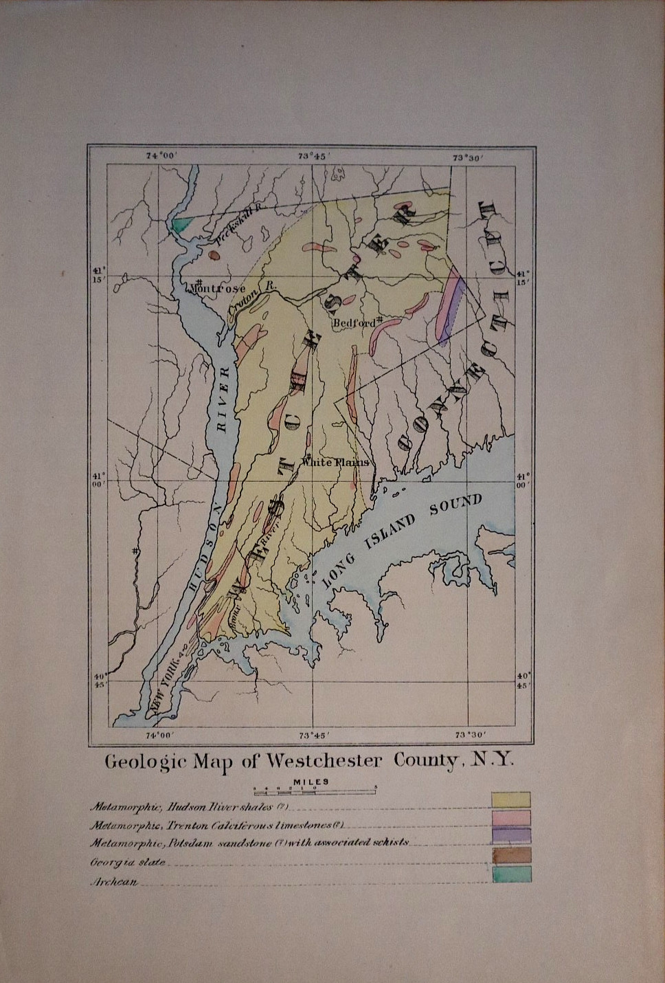 1886 Map ~ Geological Map of Westchester County, New York (7×10)