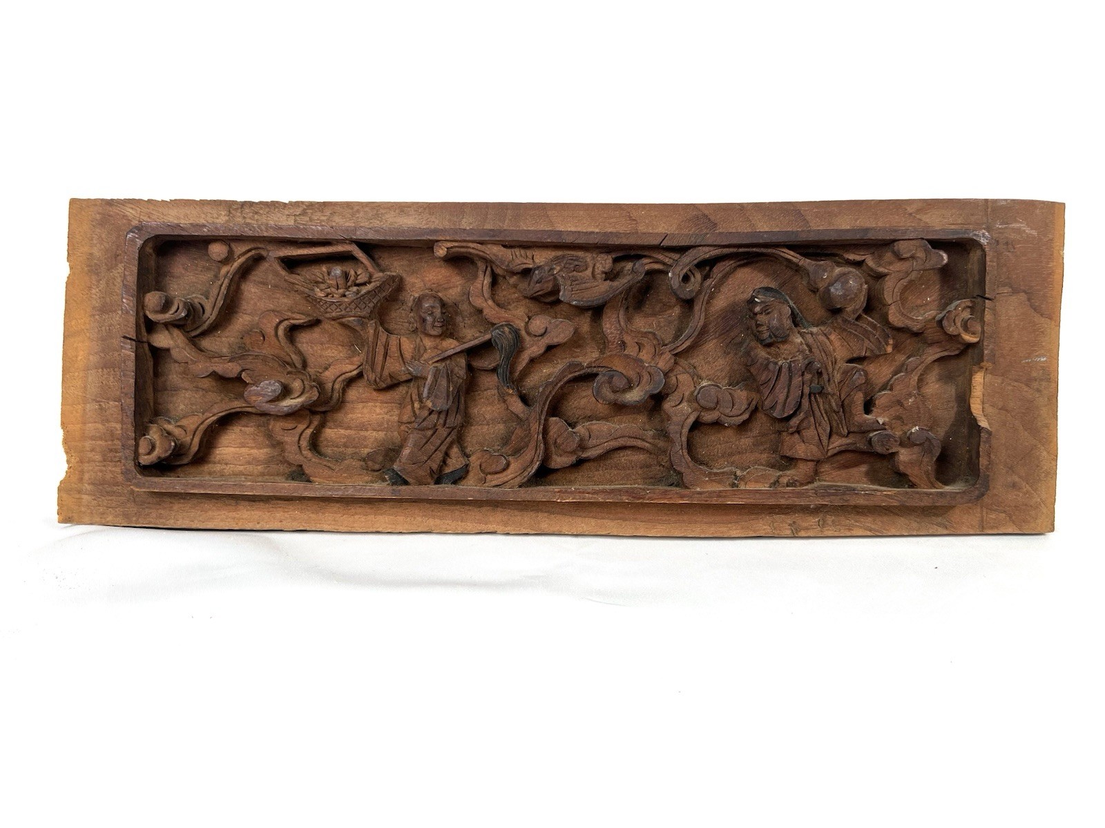 Antique Chinese Wood Carved Panel 15 x 5 Vintage Carving