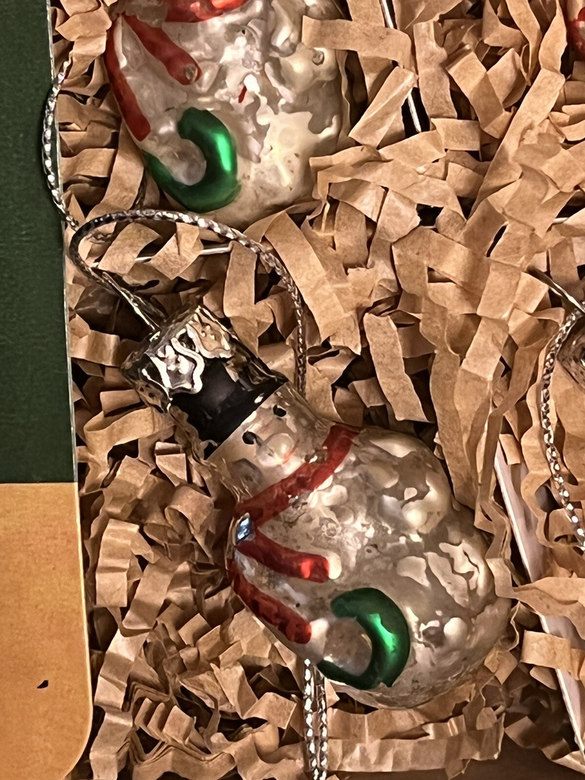 Vintage Style Glass Snowman boxed set 6 mini ornaments for Christmas tree