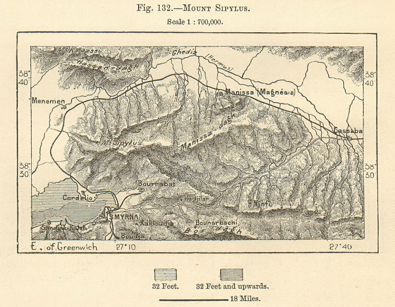Mount Yamanlar & Izmir (Smyrna). “Mount Sipylus”. Turkey. Sketch map 1885