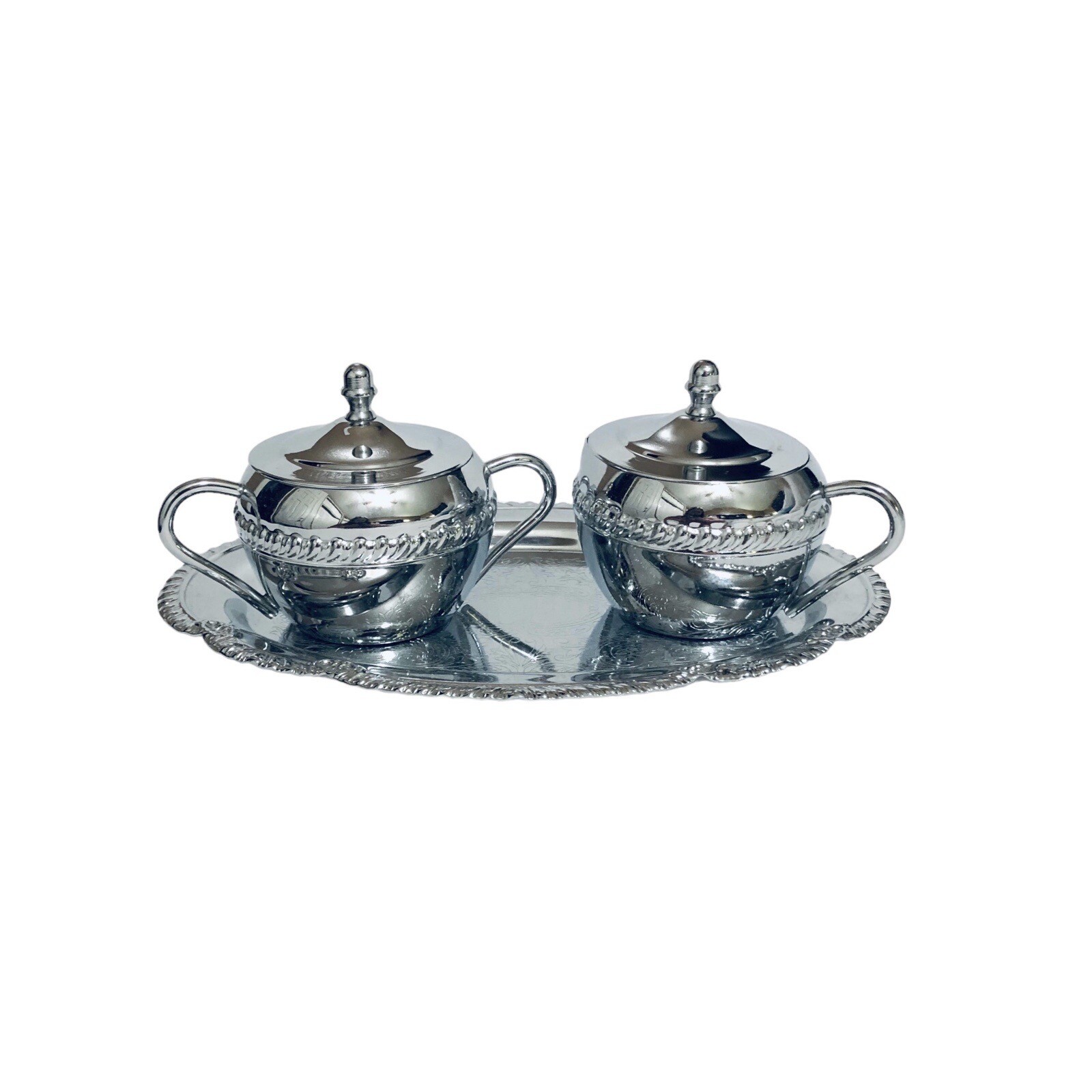 Vintage Irvanware 1970’s Silver Etched Creamer Sugar Dish With Tray