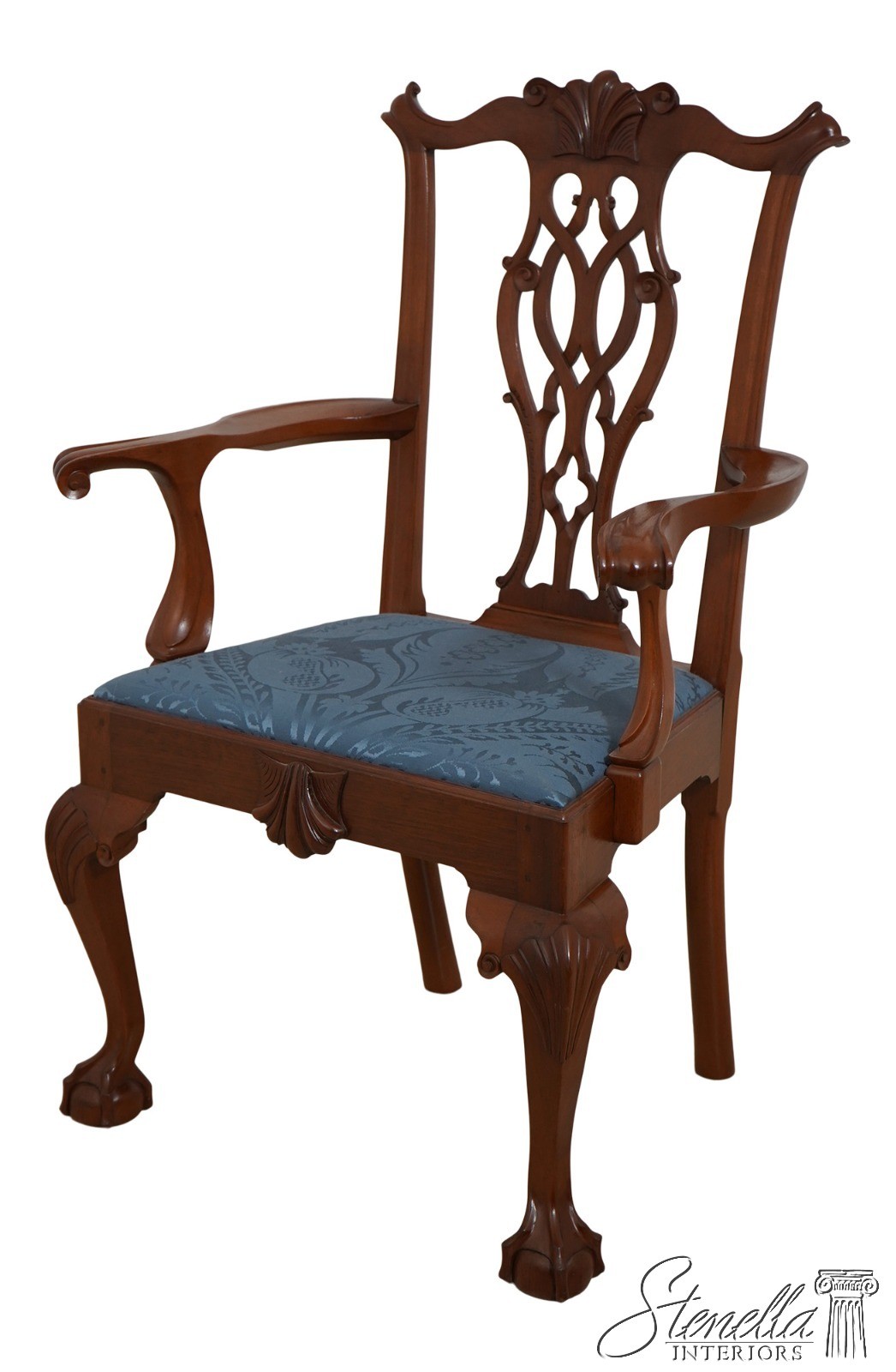 66196: JW BUNKER Bench Made Chippendale Walnut Armchair
