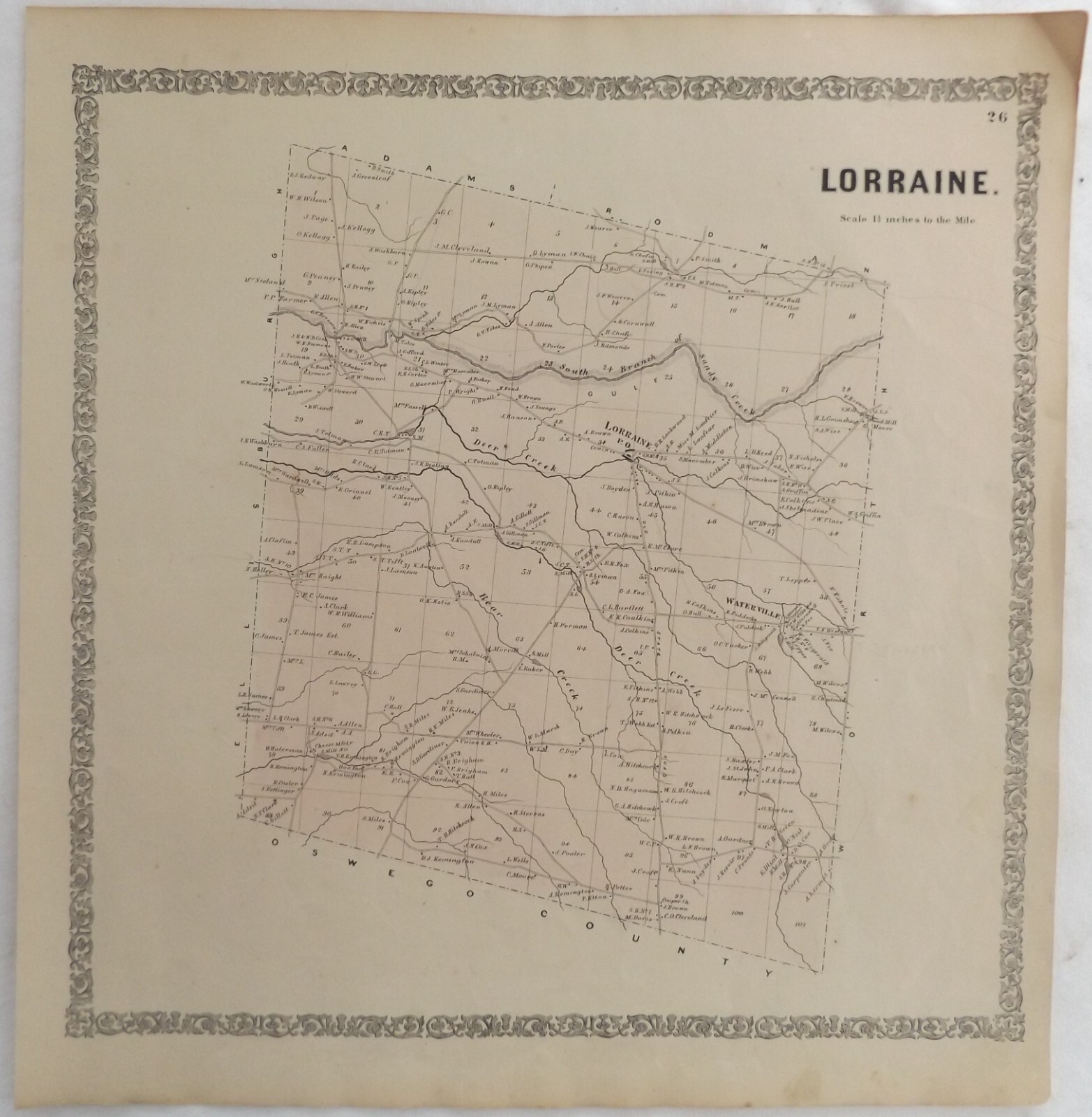 1861 NY Original Atlas Map Town of Lorraine Waterville Sandy Creek