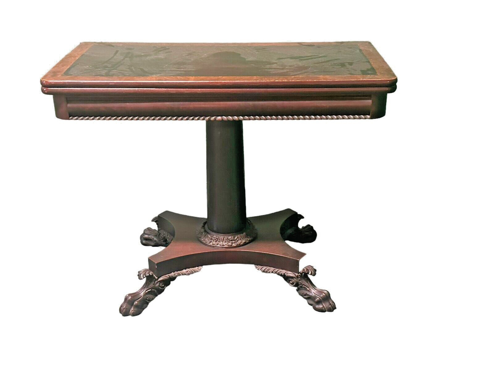 antique Empire Federal Carved Console Game Card Table Paw Foot flame mahogany