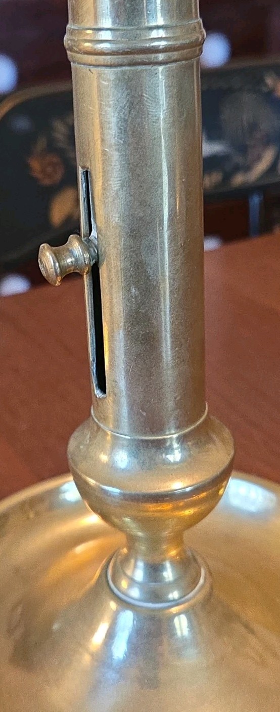 Antique Brass Push Up Candlestick Holder Chamberstick 19th Century Saucer Base