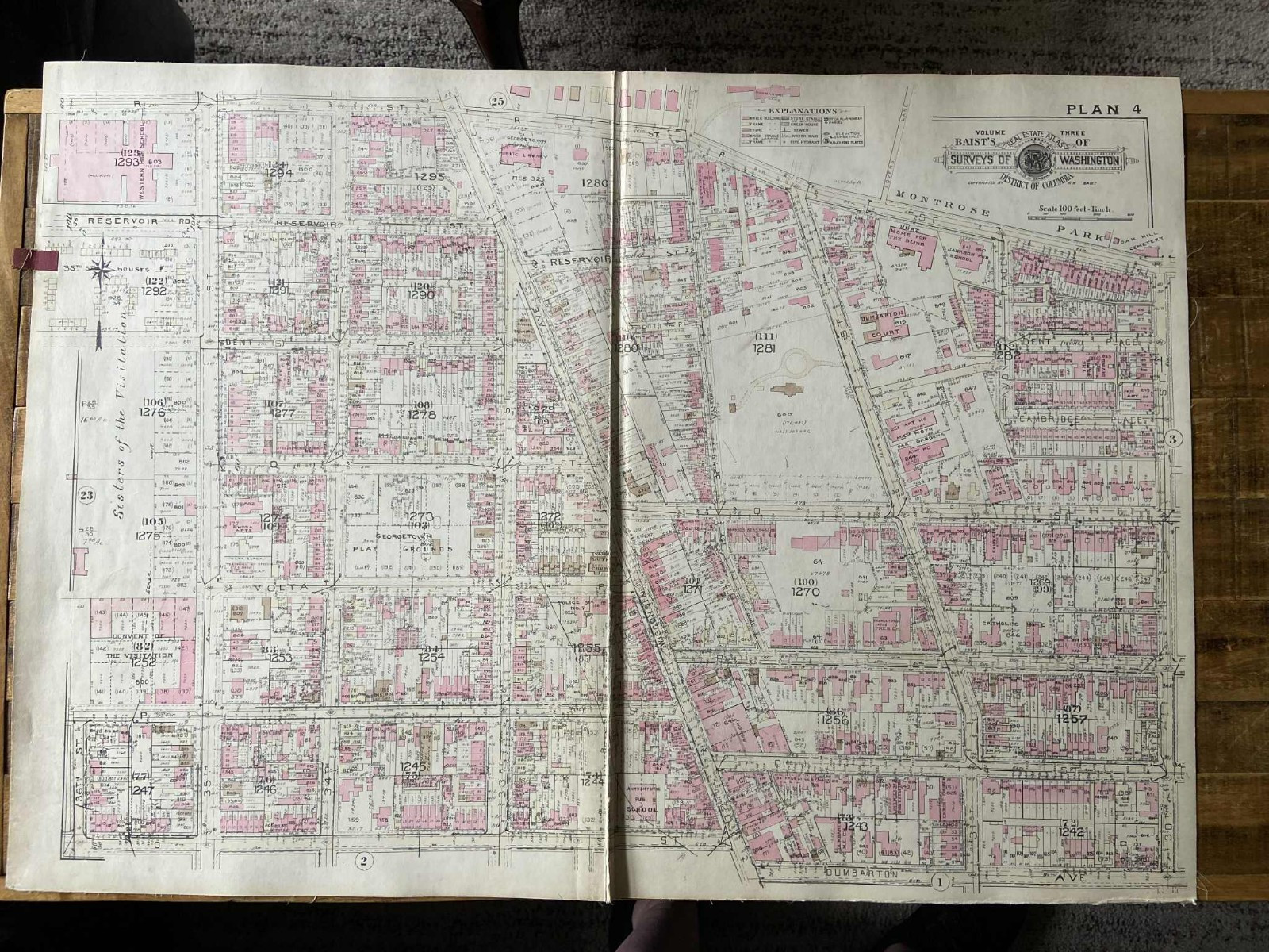 Detailed large plat map. Georgetown Neighborhood (Plan 4) Washington D.C. 1954