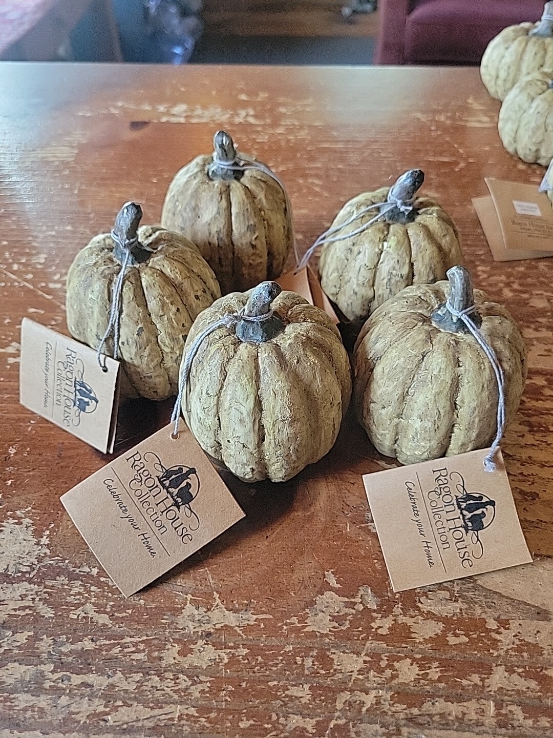 Primitive Country Ragon House 3.75″ White Tall Pumpkin Halloween