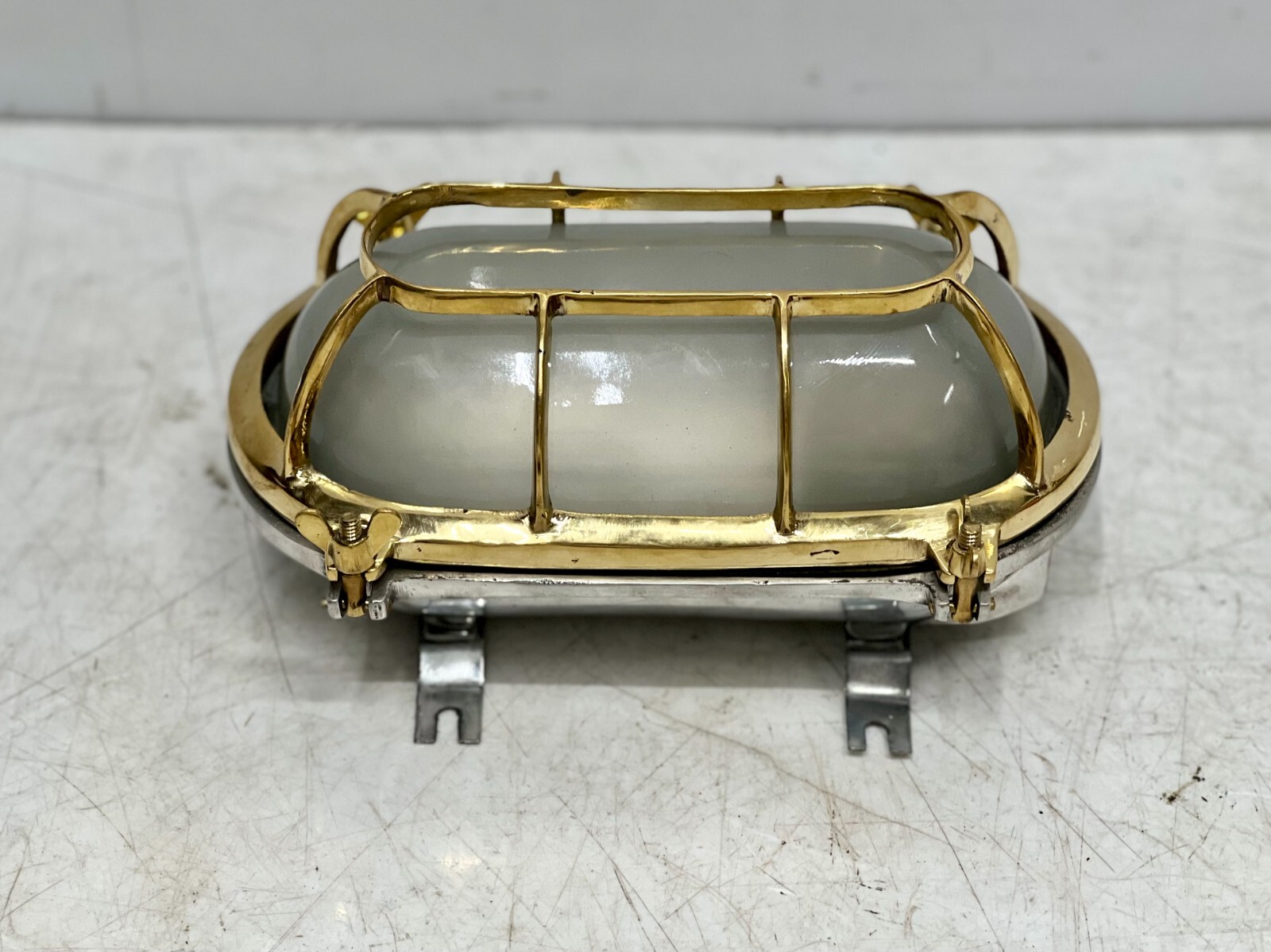 Marine Brass Bulkhead Wall Light White Glass Cage Nautical Aluminum Fixture