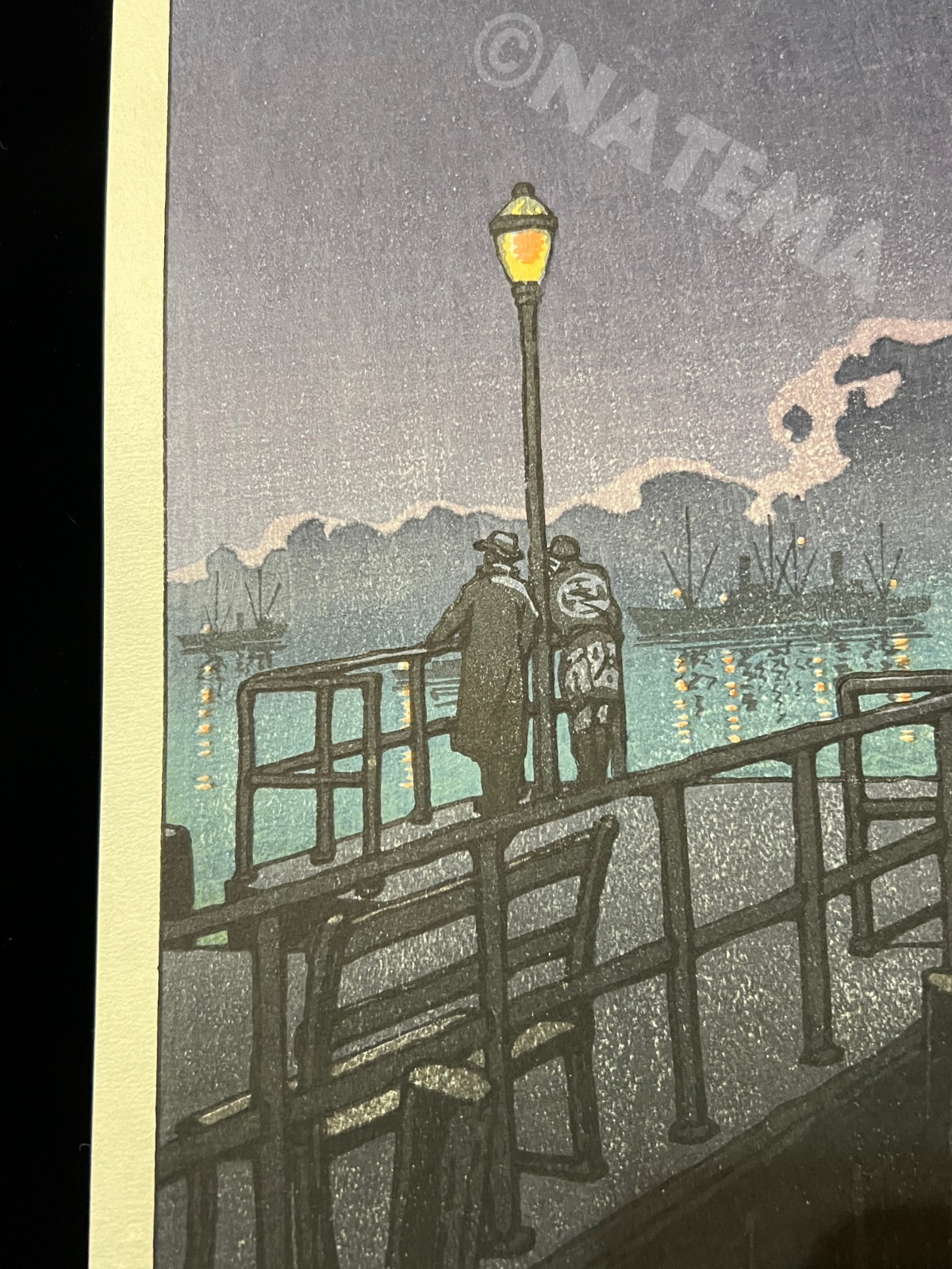 Hasui Kawase “The Pier of Otaru” woodblock print authentic ATOZURI