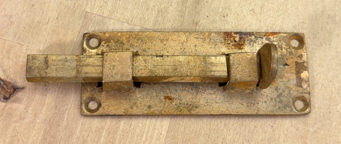 Vintage Solid Brass Surface Bolt Door Latch, Salvage