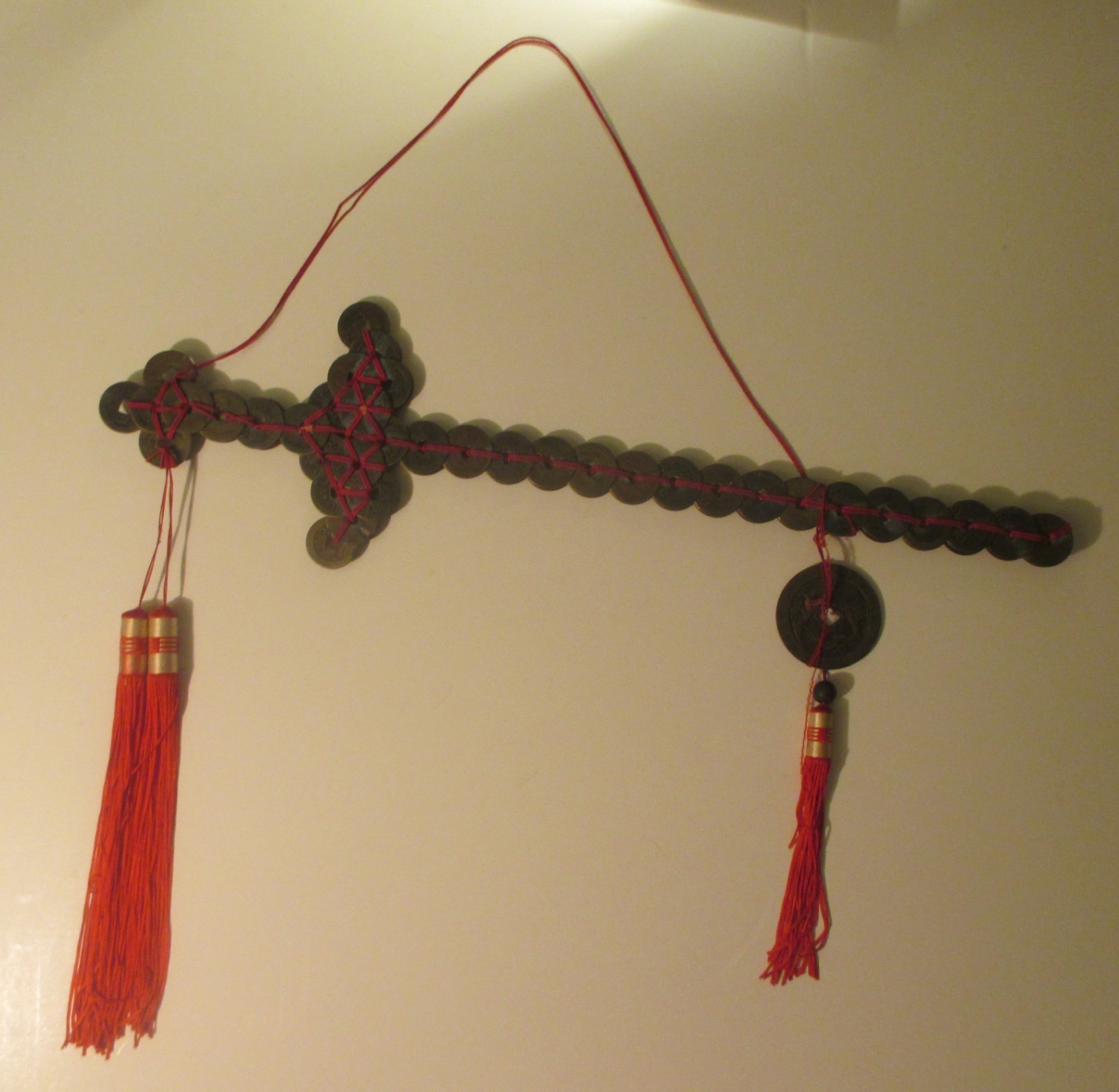 Vintage Chinese Spirit Feng Shui Sword made w Chinese Unsearched Brass Coins