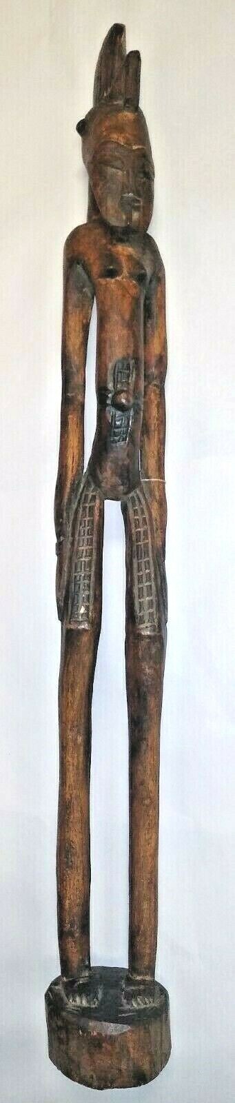 Vintage 33.5″ Tall Hand Carved African Senufo Tribal Female Rhythm Pounder