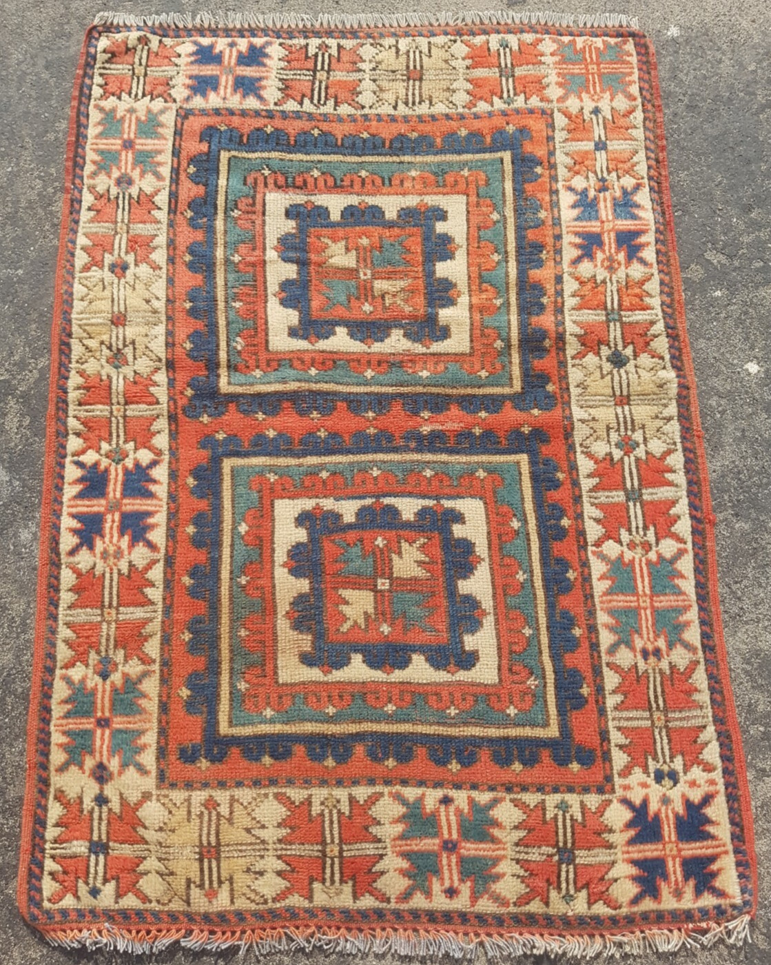 Vintage Hand Made Traditional Rug Oriental Wool Multicolor Carpet 127×86 cm