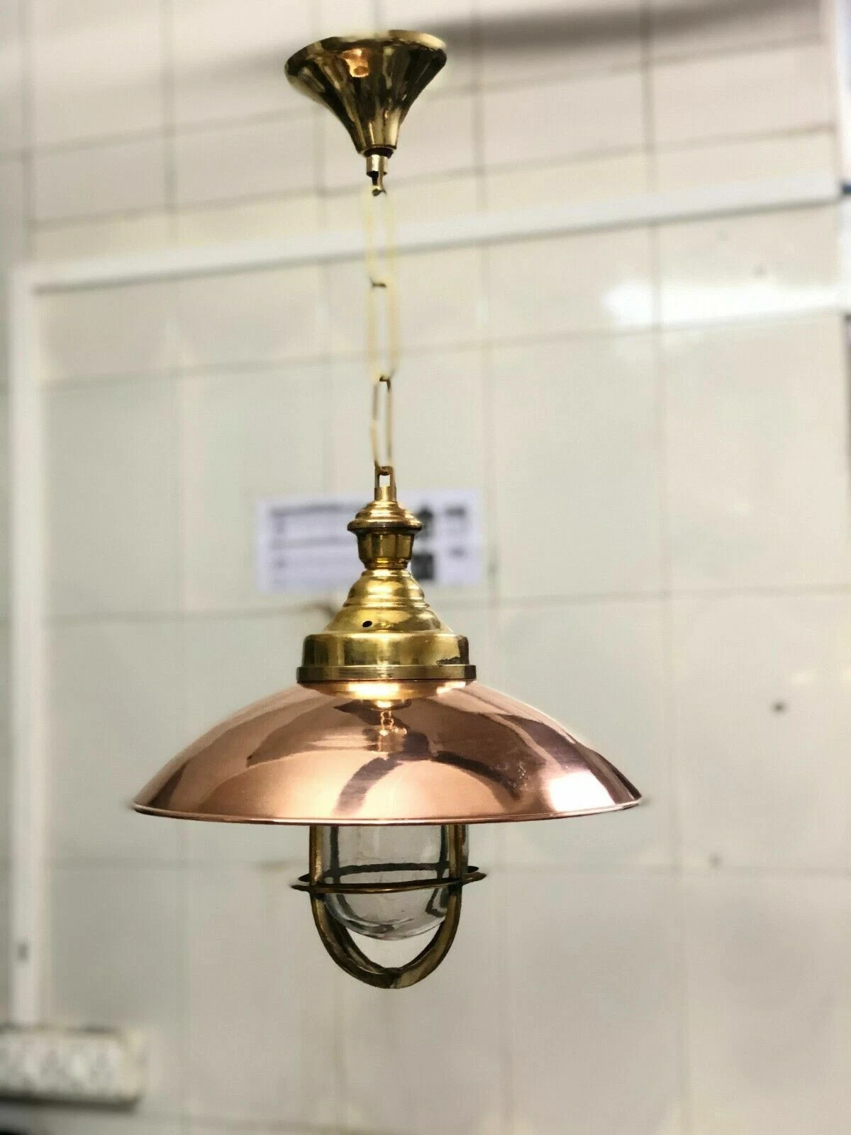 Nautical Passageway Bulkhead Brass Hanging New Cargo Light With Copper Shade